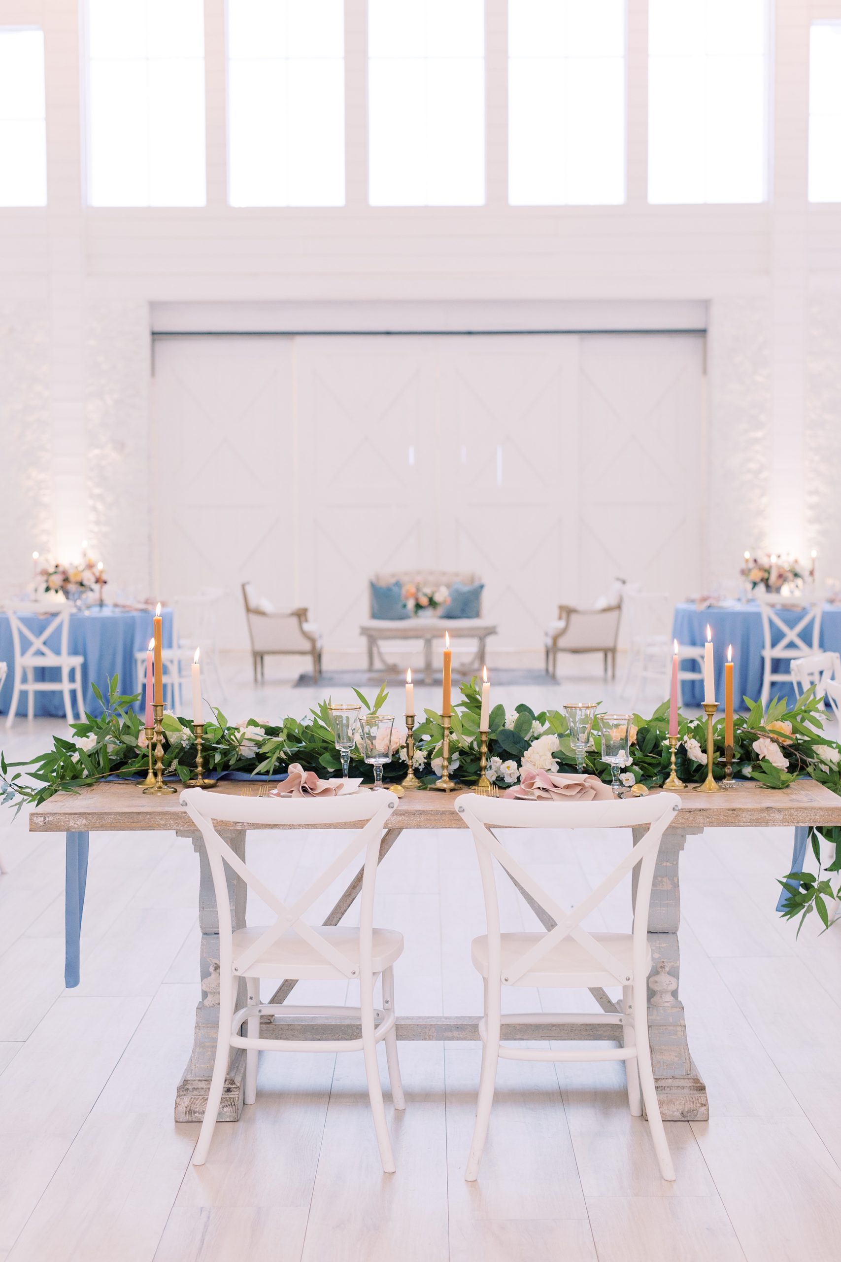 romantic sweetheart table with greenery table runner