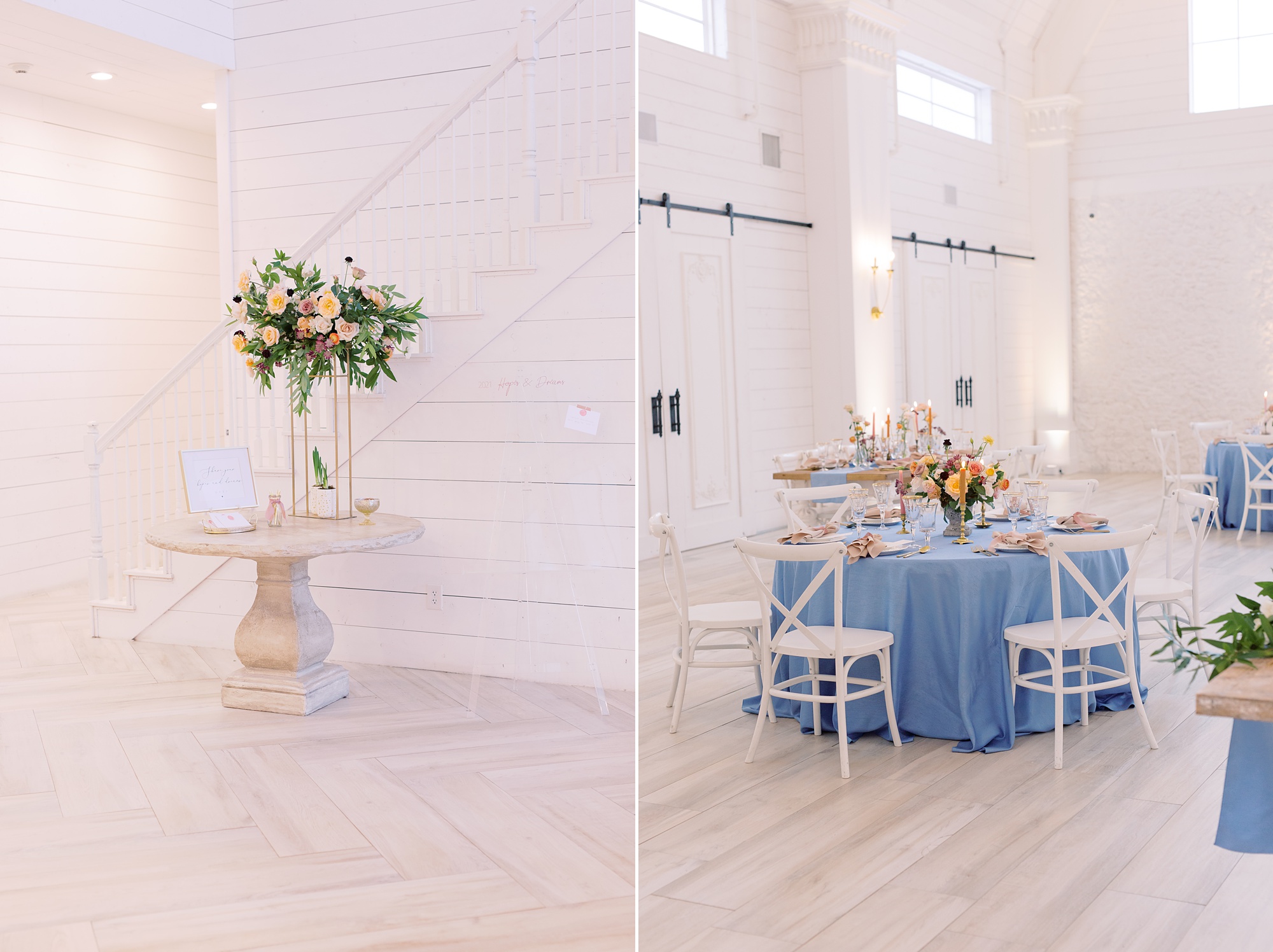 romantic wedding reception with pastel details at The Nest at Ruth Farms