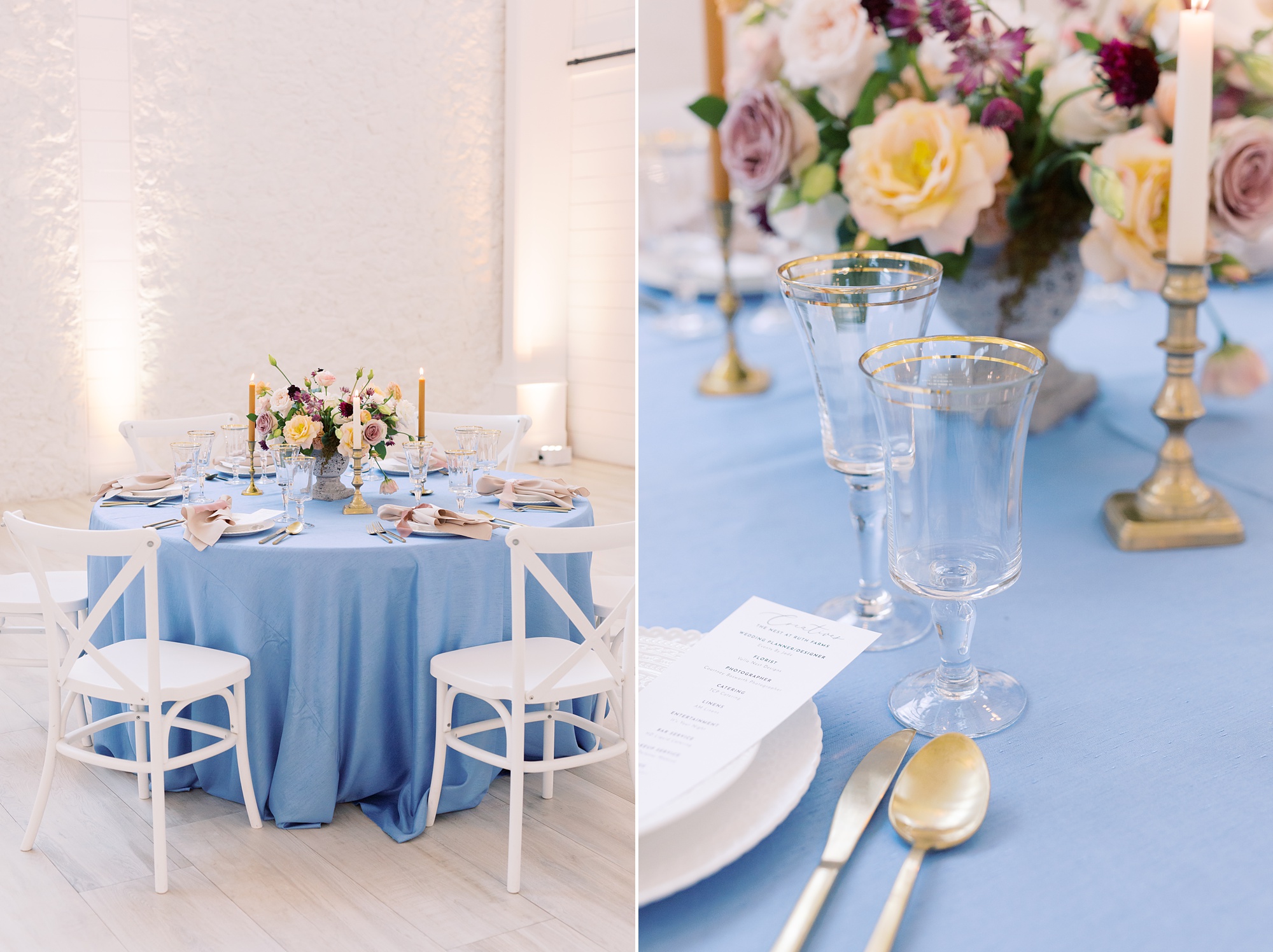 romantic pastel wedding reception at The Nest at Ruth Farms