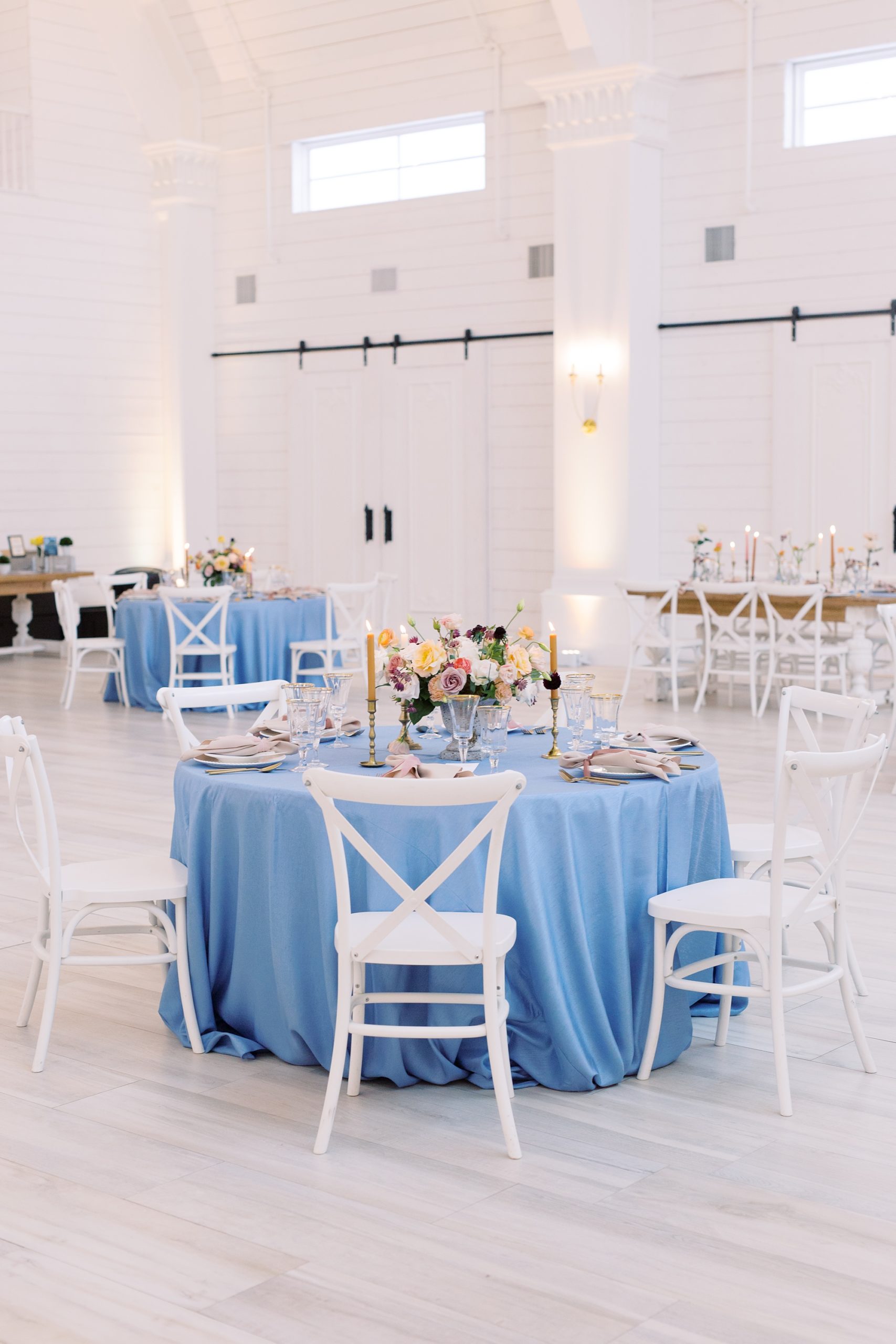 Texas wedding reception inspiration with blue and gold details