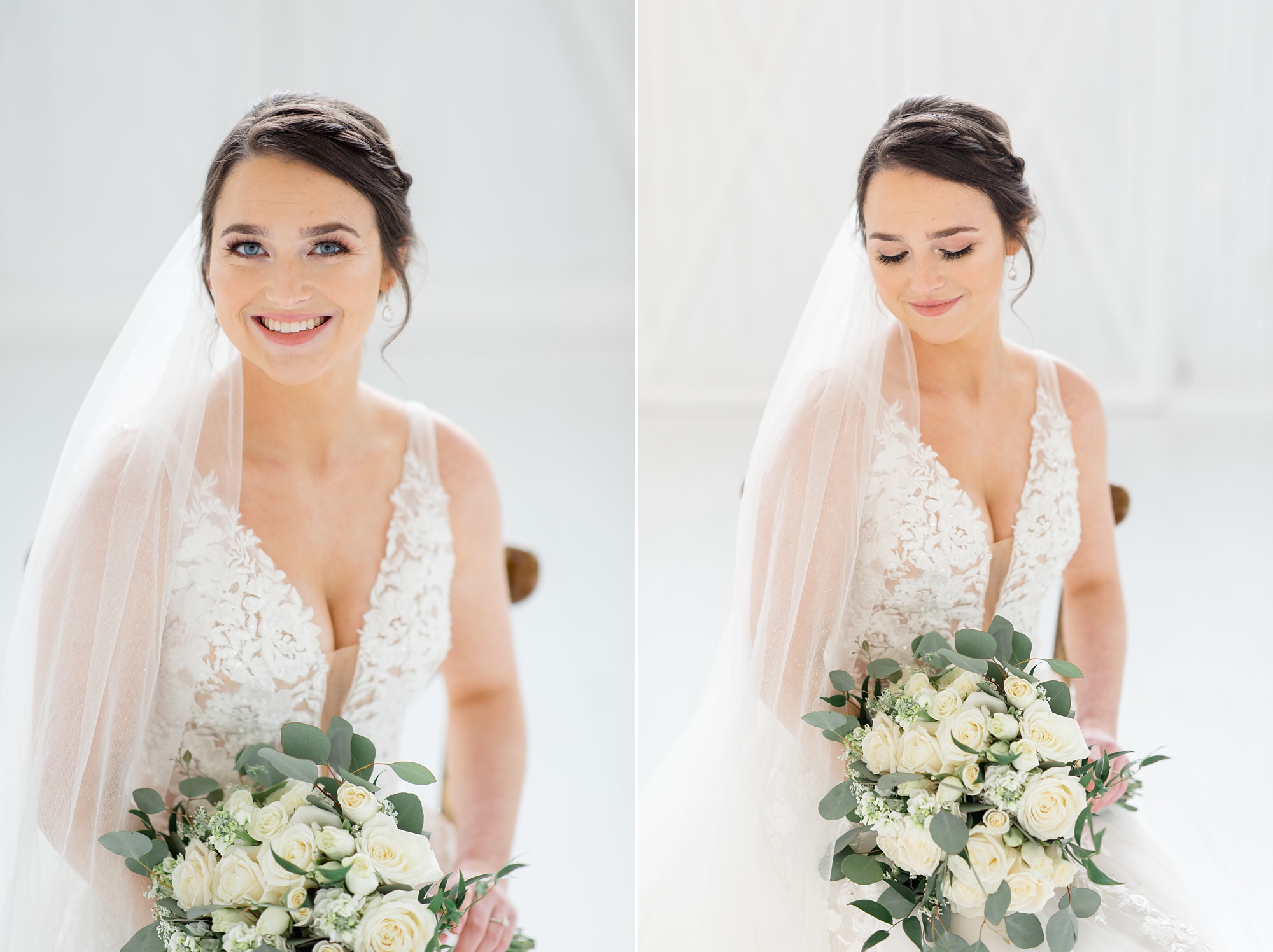 White Sparrow bridal portraits with bride holding bouquet of flowers