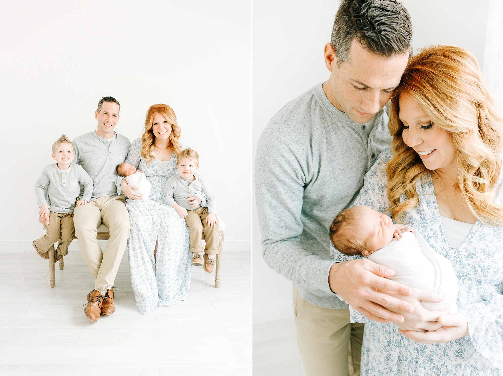 parents look at new baby boy during Dallas newborn portraits