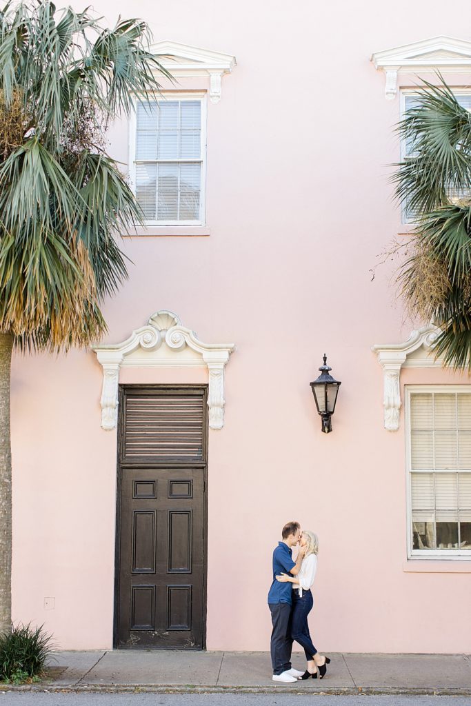 anniversary photos by pink house in Charleston
