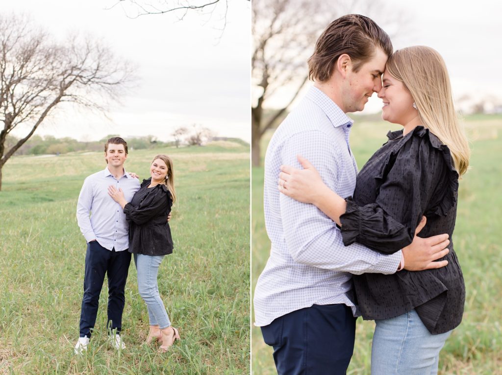 Texas couple poses in field during engagement session