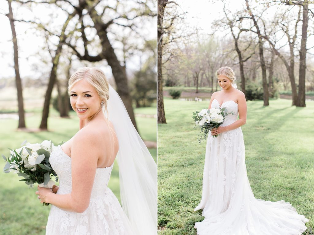 bridal portraits with veil in meadow at Oak + Ivy