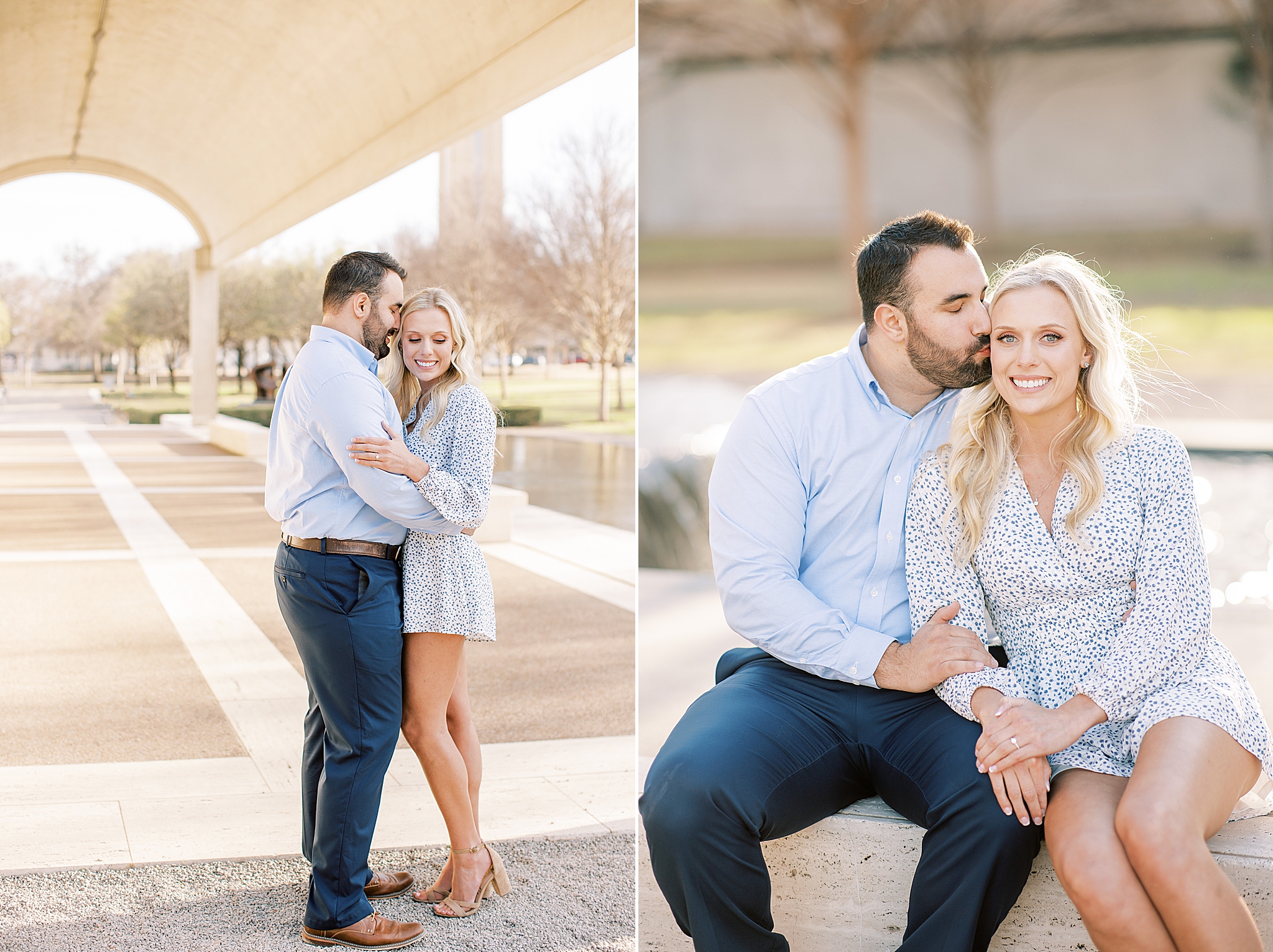 Texas engagement session with couple at Kimball Art Museum