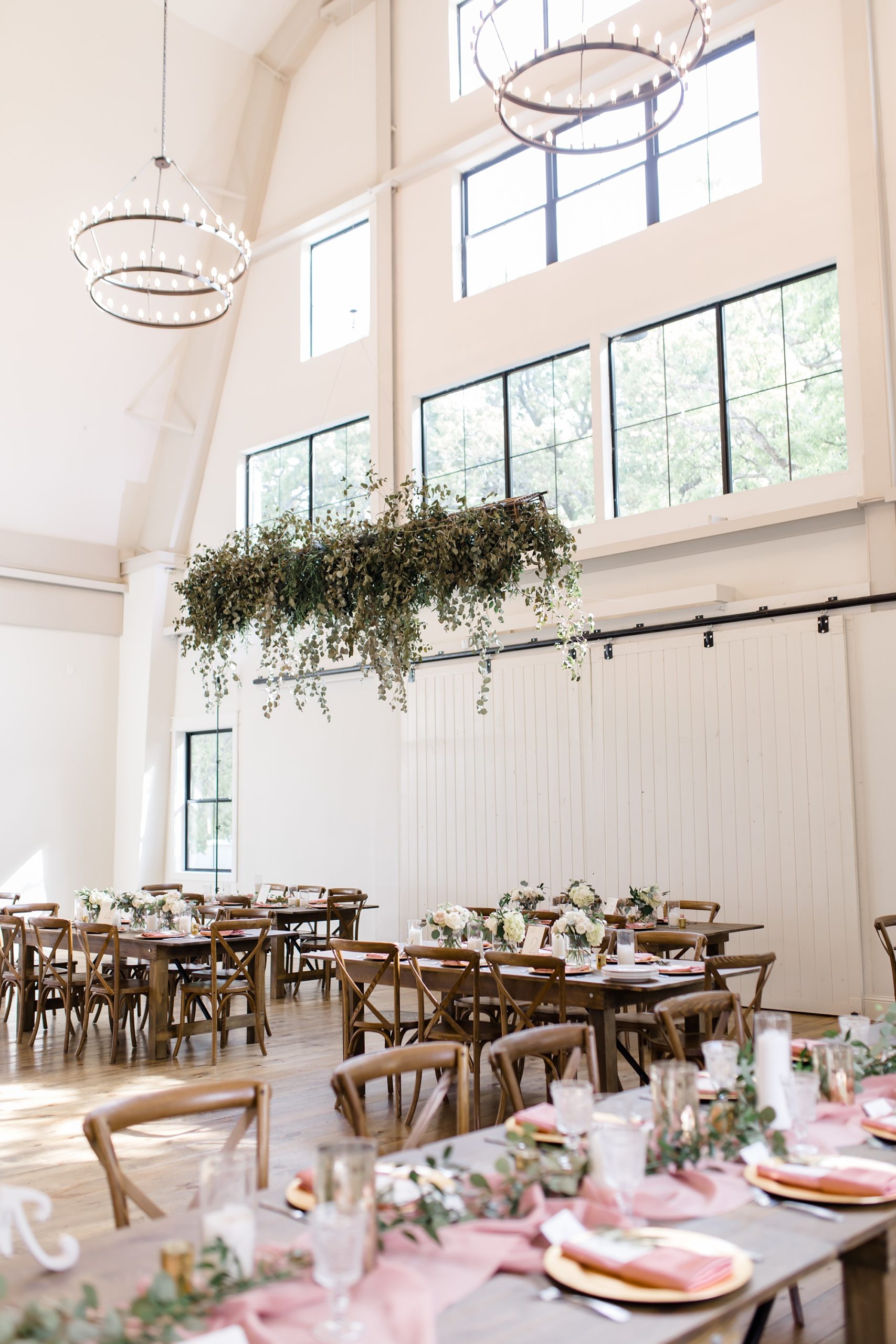 Oak + Ivy wedding reception with pink and green details
