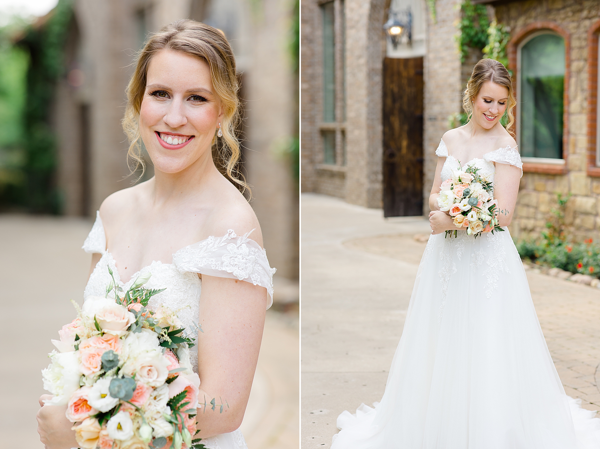 classic Aristide Mansfield bridal portraits with bride in off shoulder gown