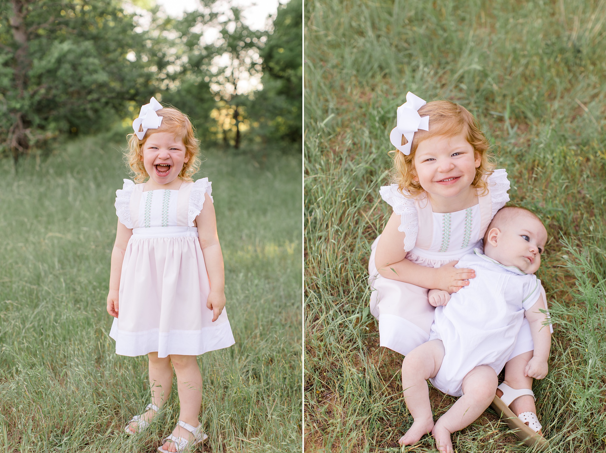 toddler plays with bother during family photos in Flower Mound TX