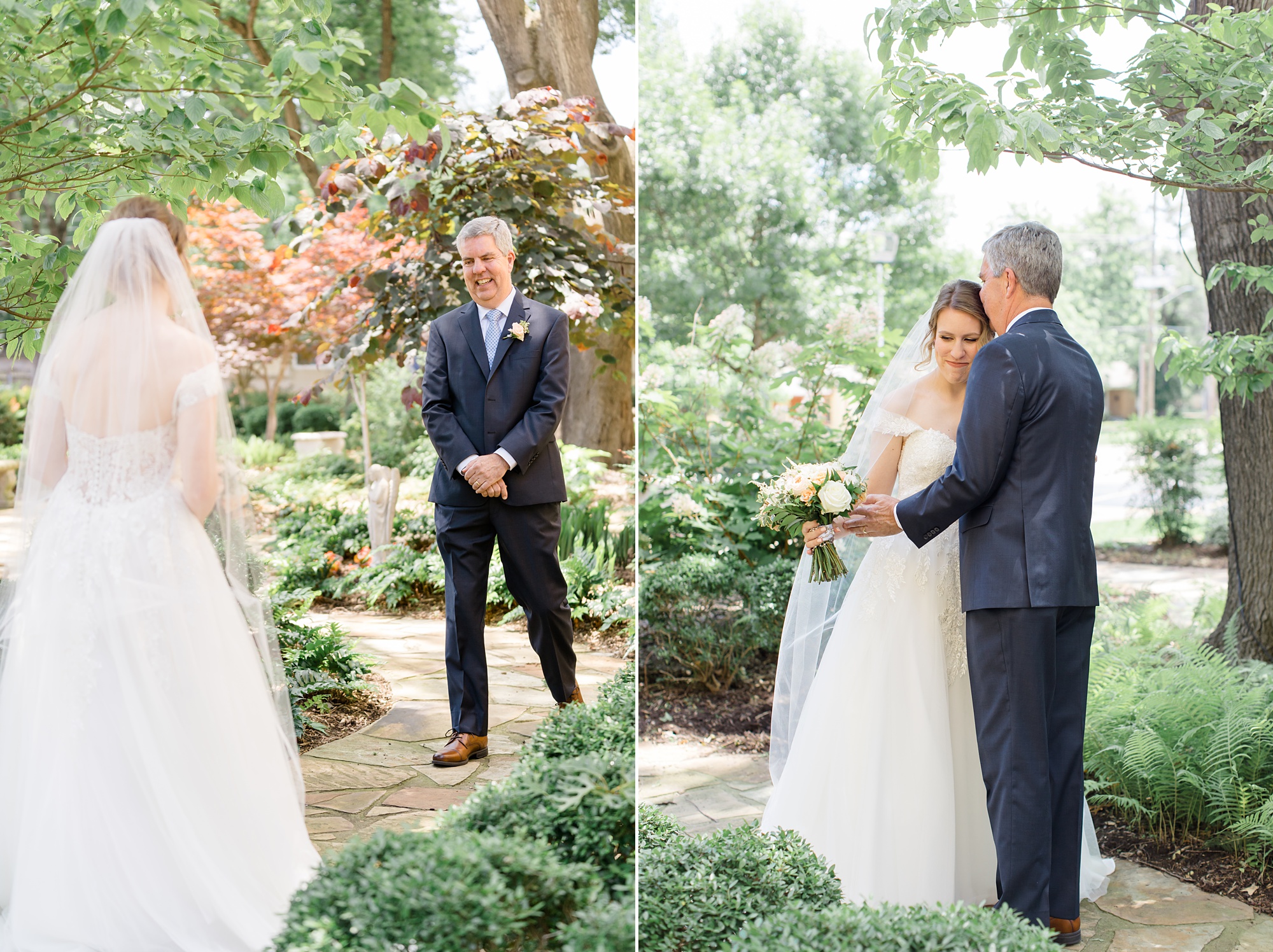 bride and dad have first look before TX wedding