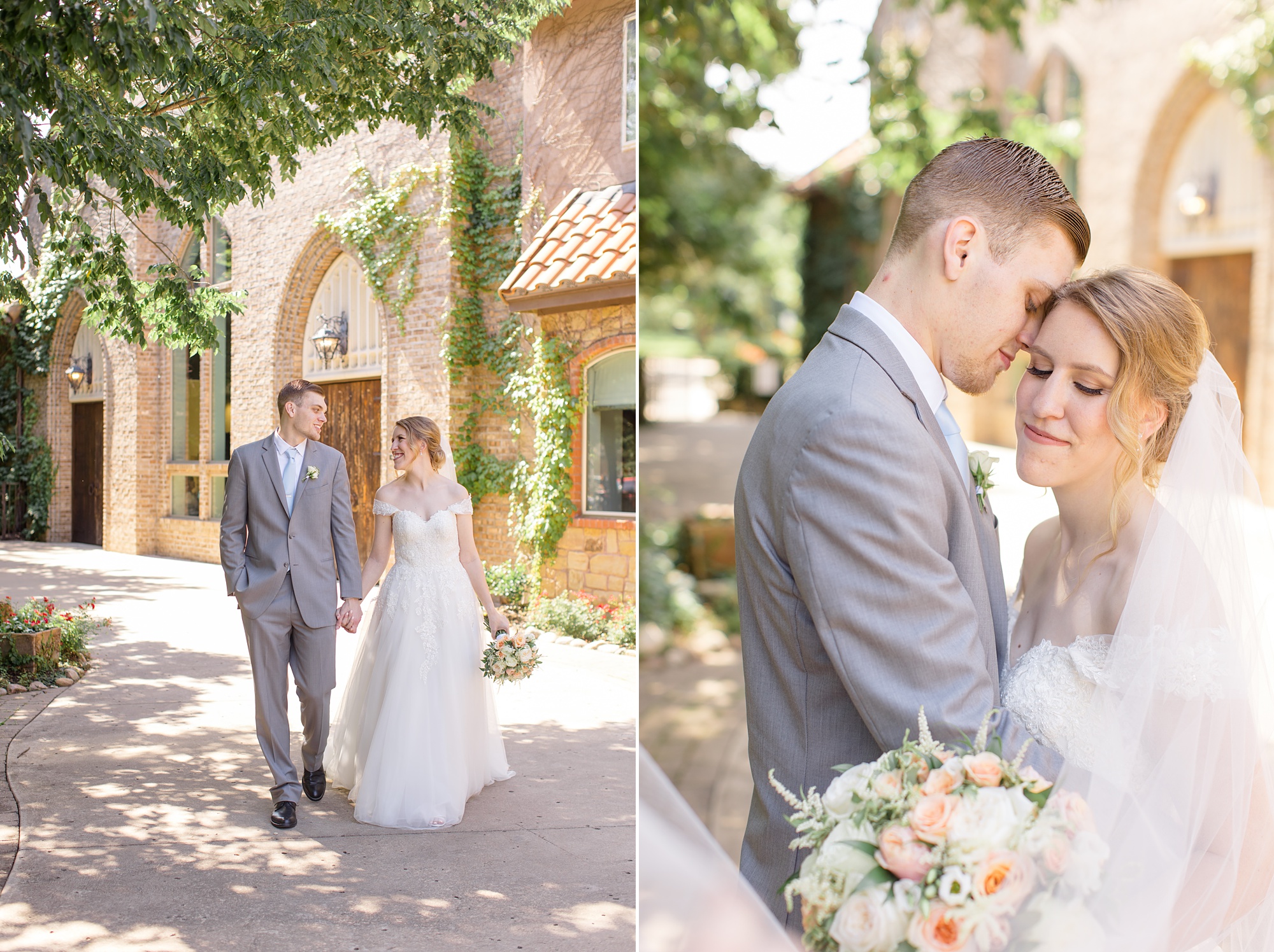 Texas wedding portraits with couple walking outside Aristide Mansfield