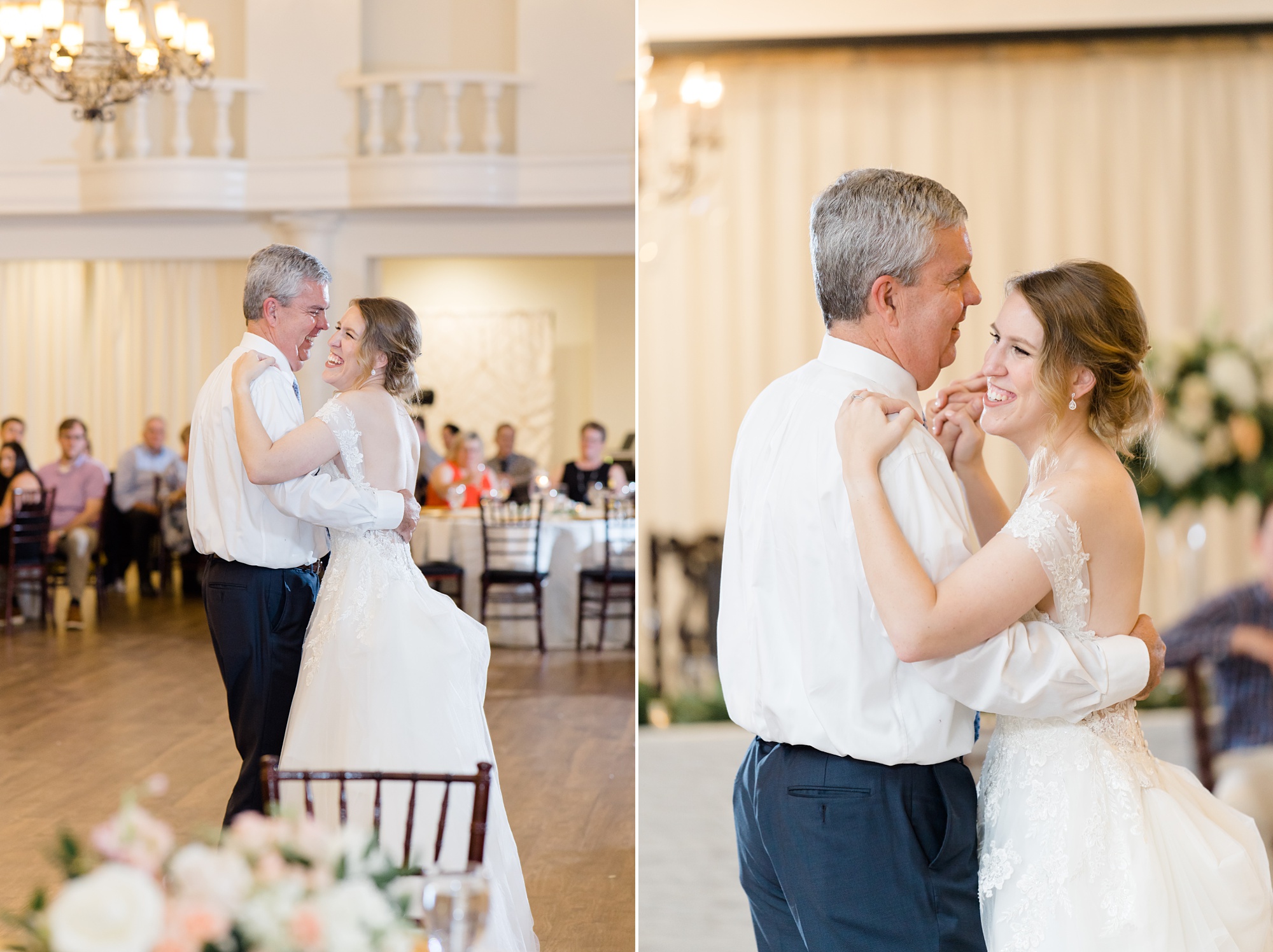 bride and dad dance during Texas wedding reception