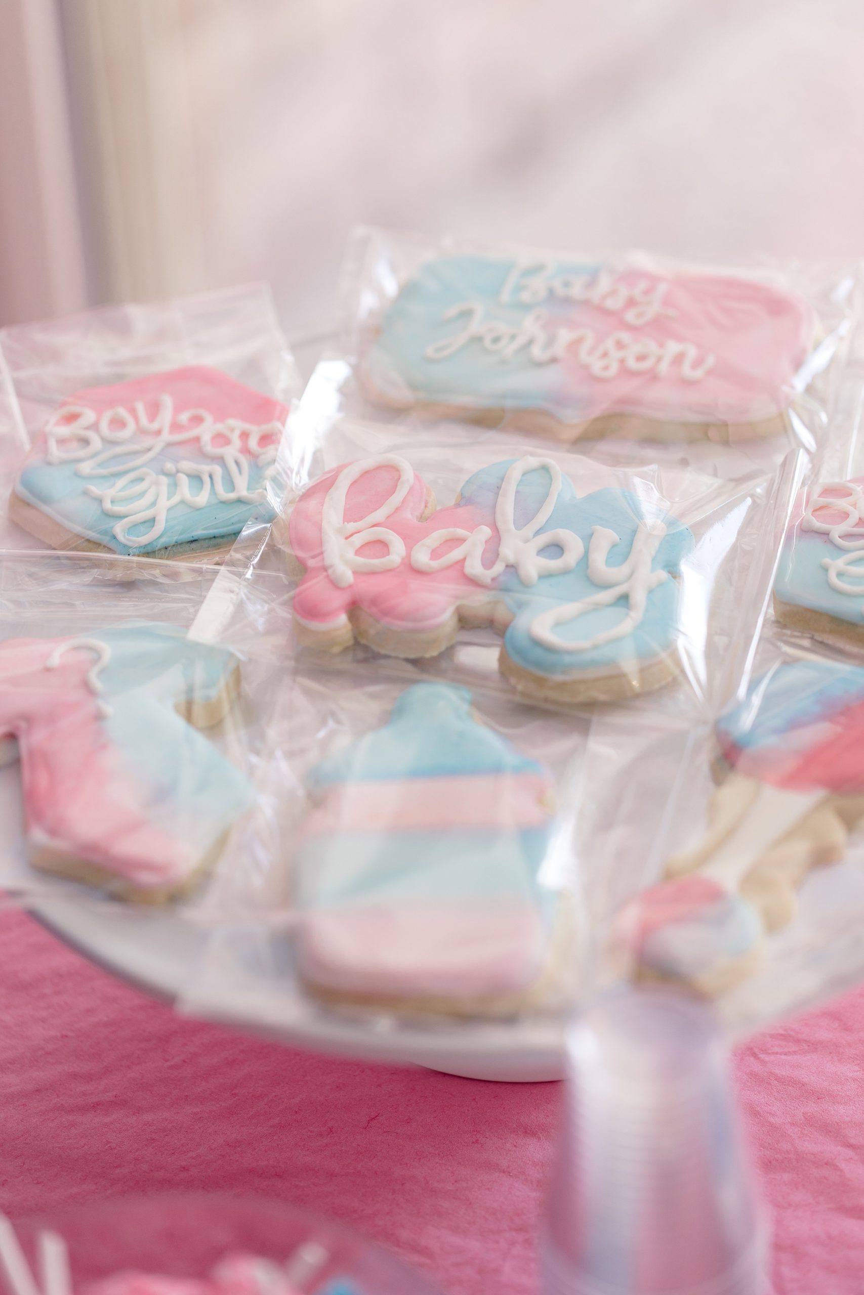 blue and pink cookies for gender reveal party