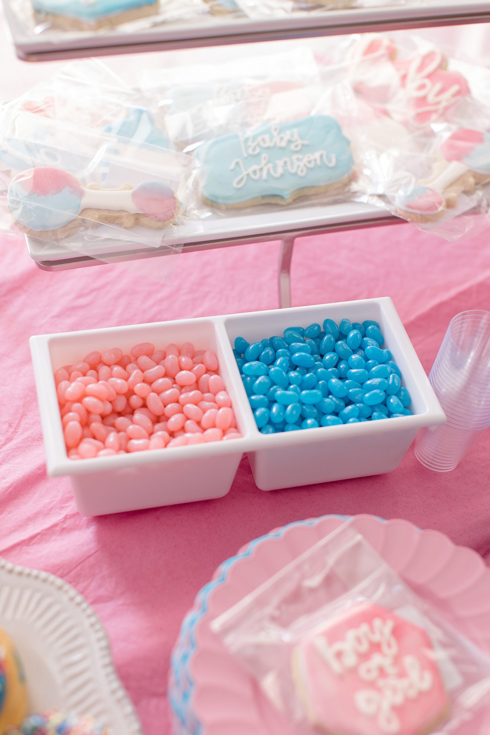 pink and blue jelly beans for gender reveal party