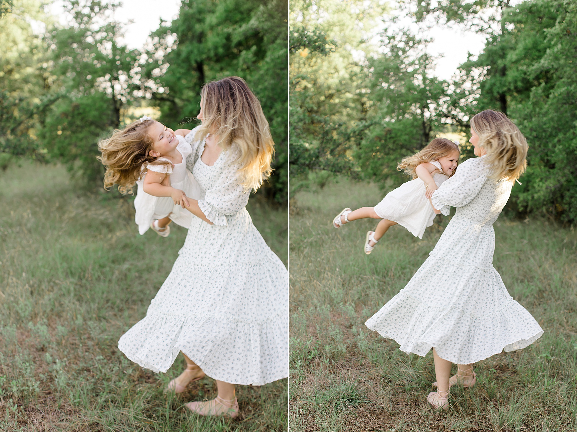 mom twirls daughter during Texas family photos