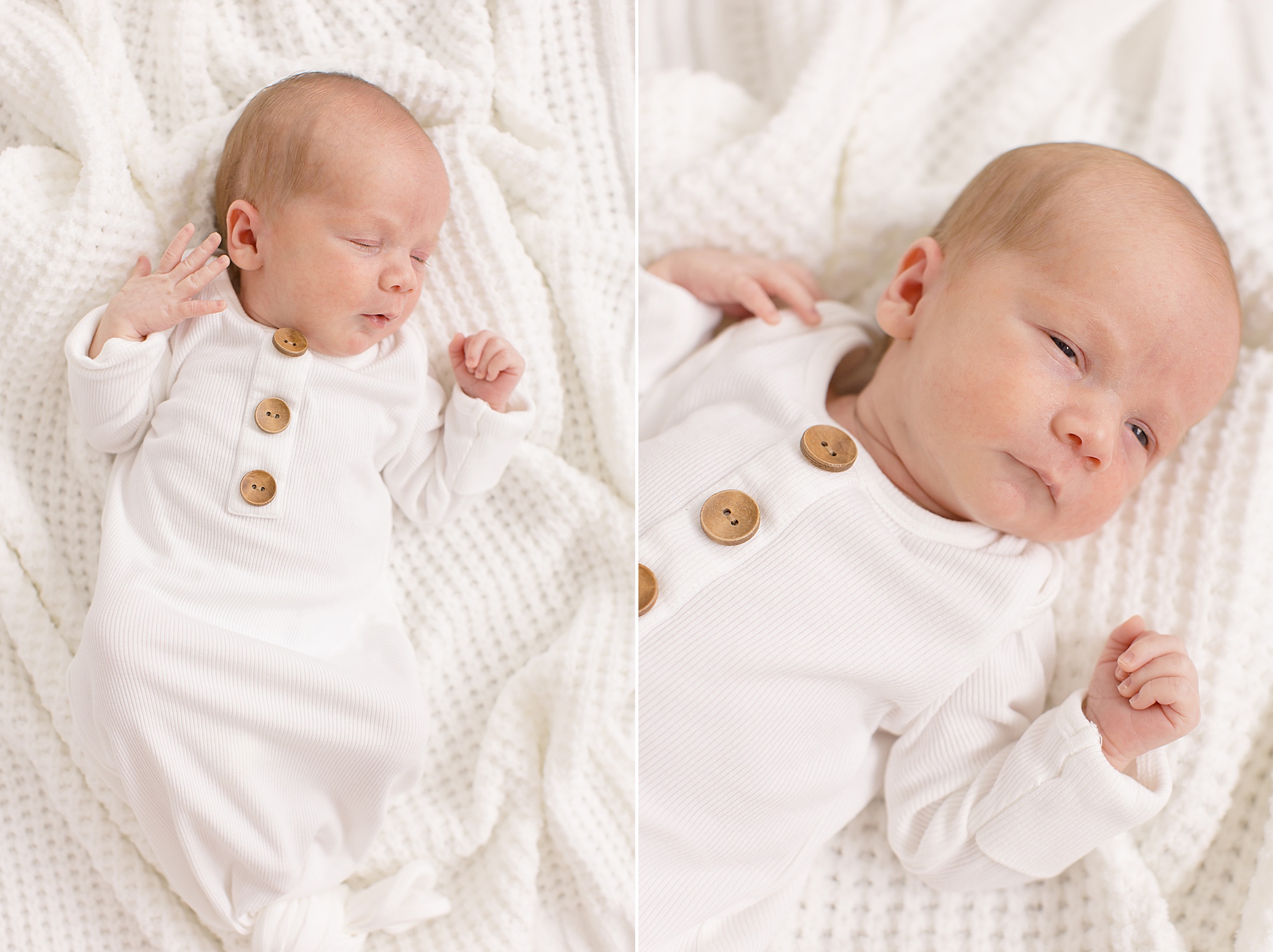 baby boy rests in white onesie during TX newborn session