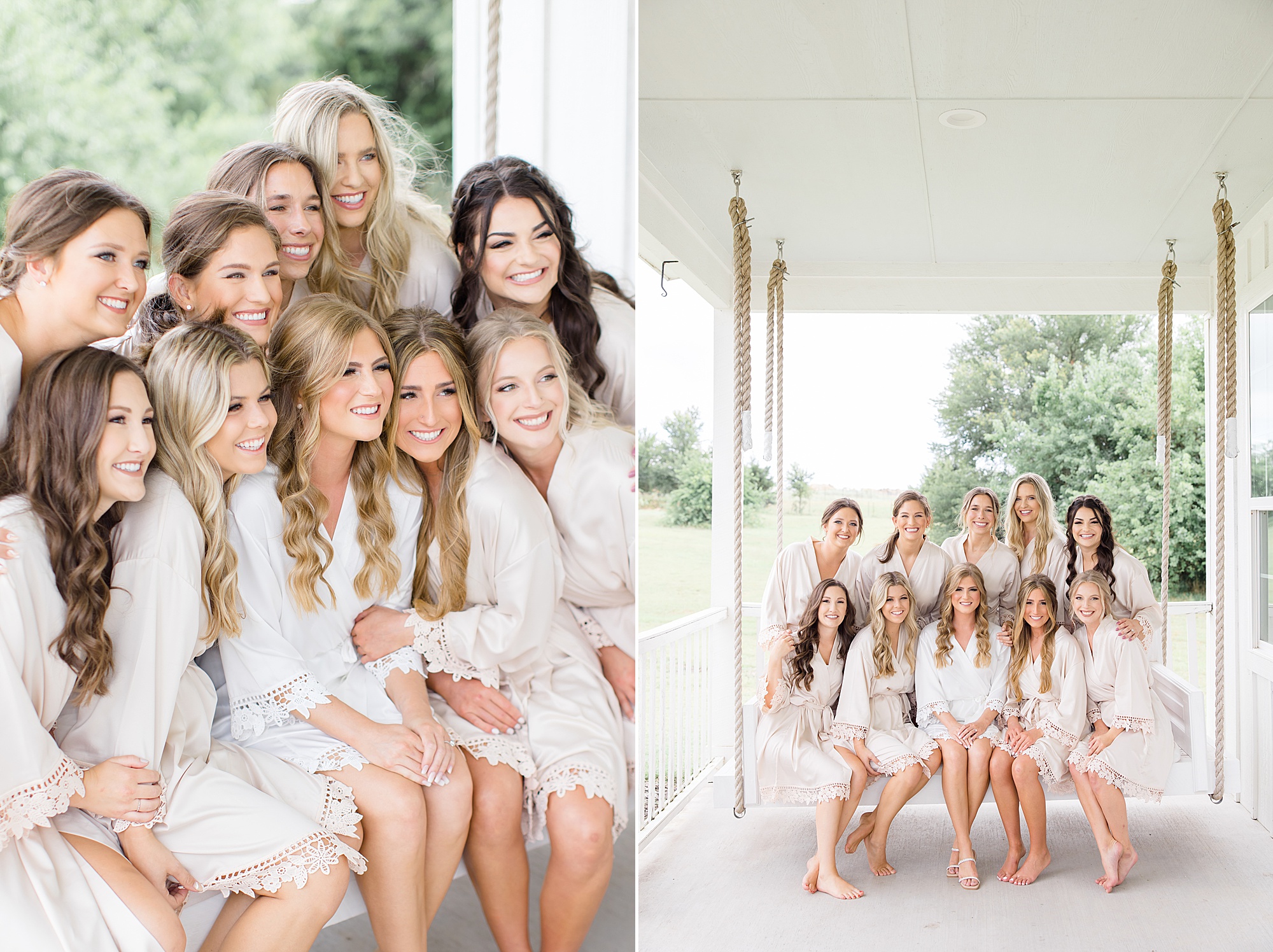 bride and bridesmaids pose on porch at The Grand Ivory