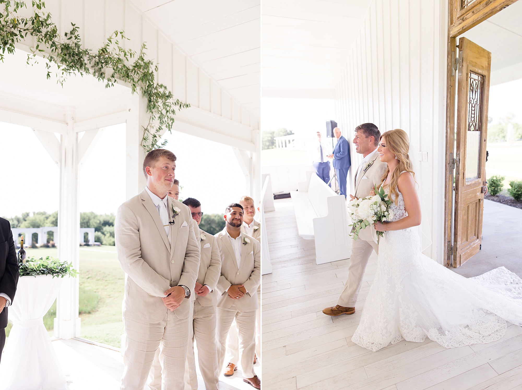 bride walks up aisle during Texas wedding ceremony