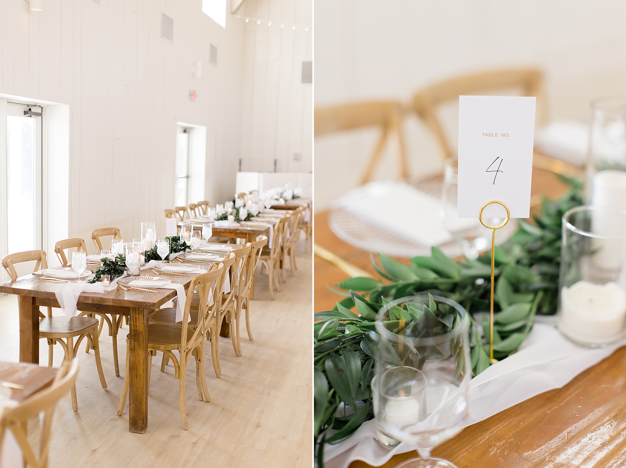 The Grand Ivory wedding reception with greenery table runner