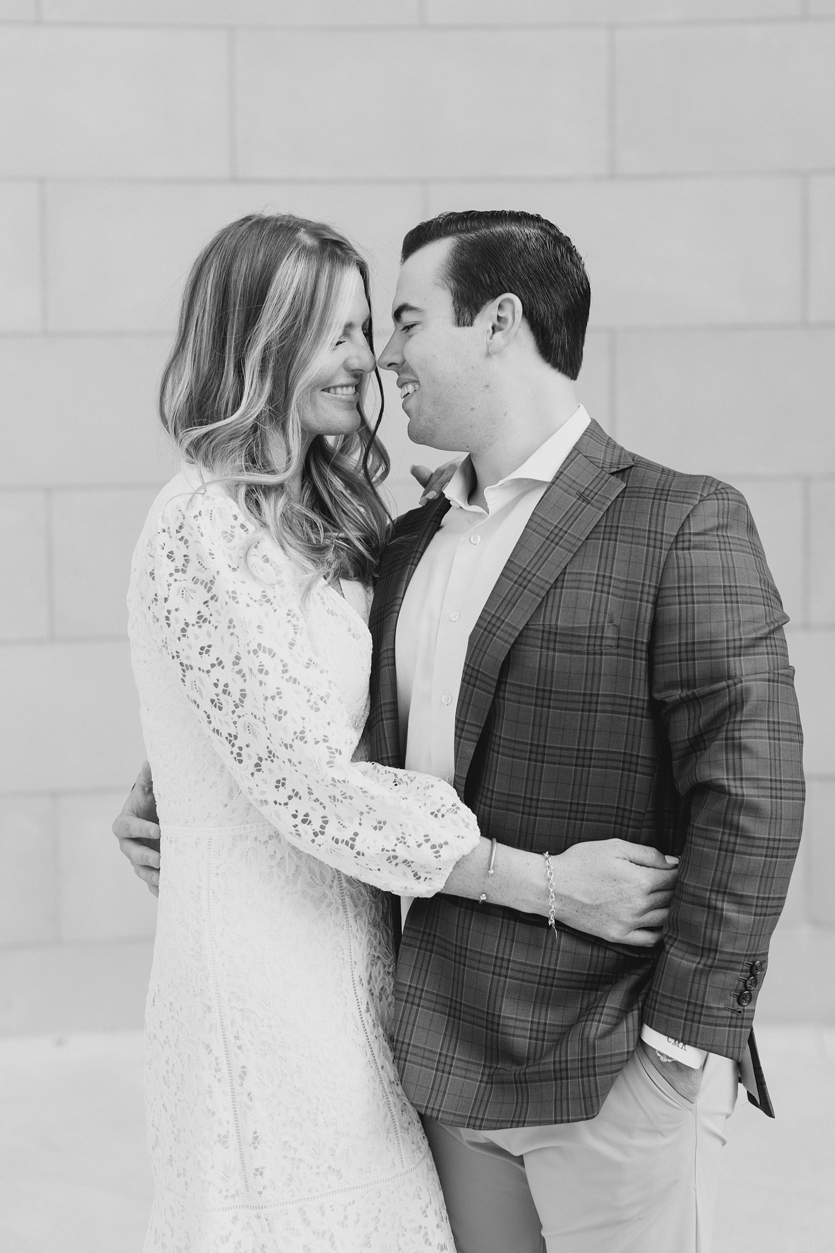 couple hugs during NYC engagement photos