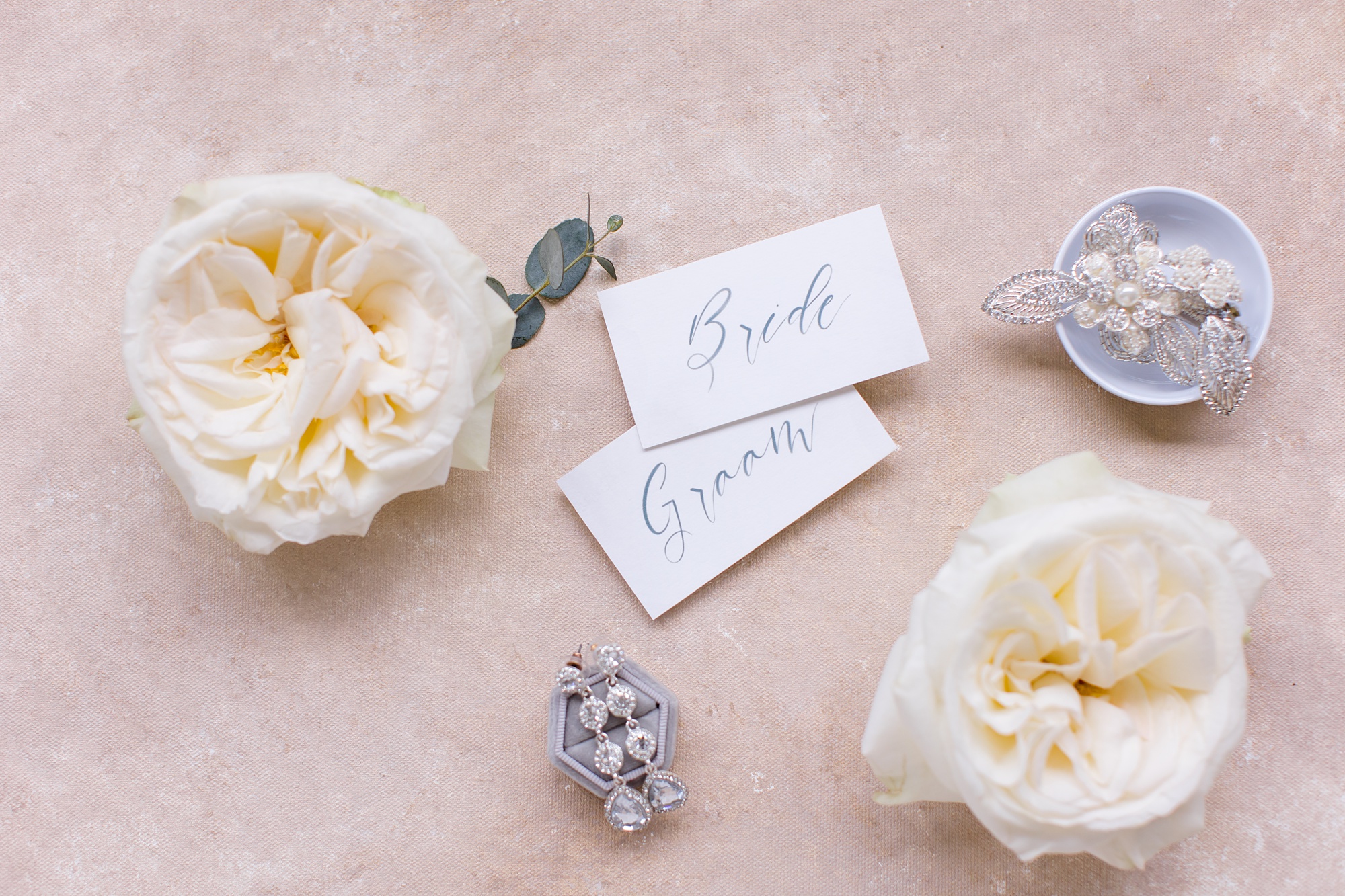 tags for bride and groom on wedding day