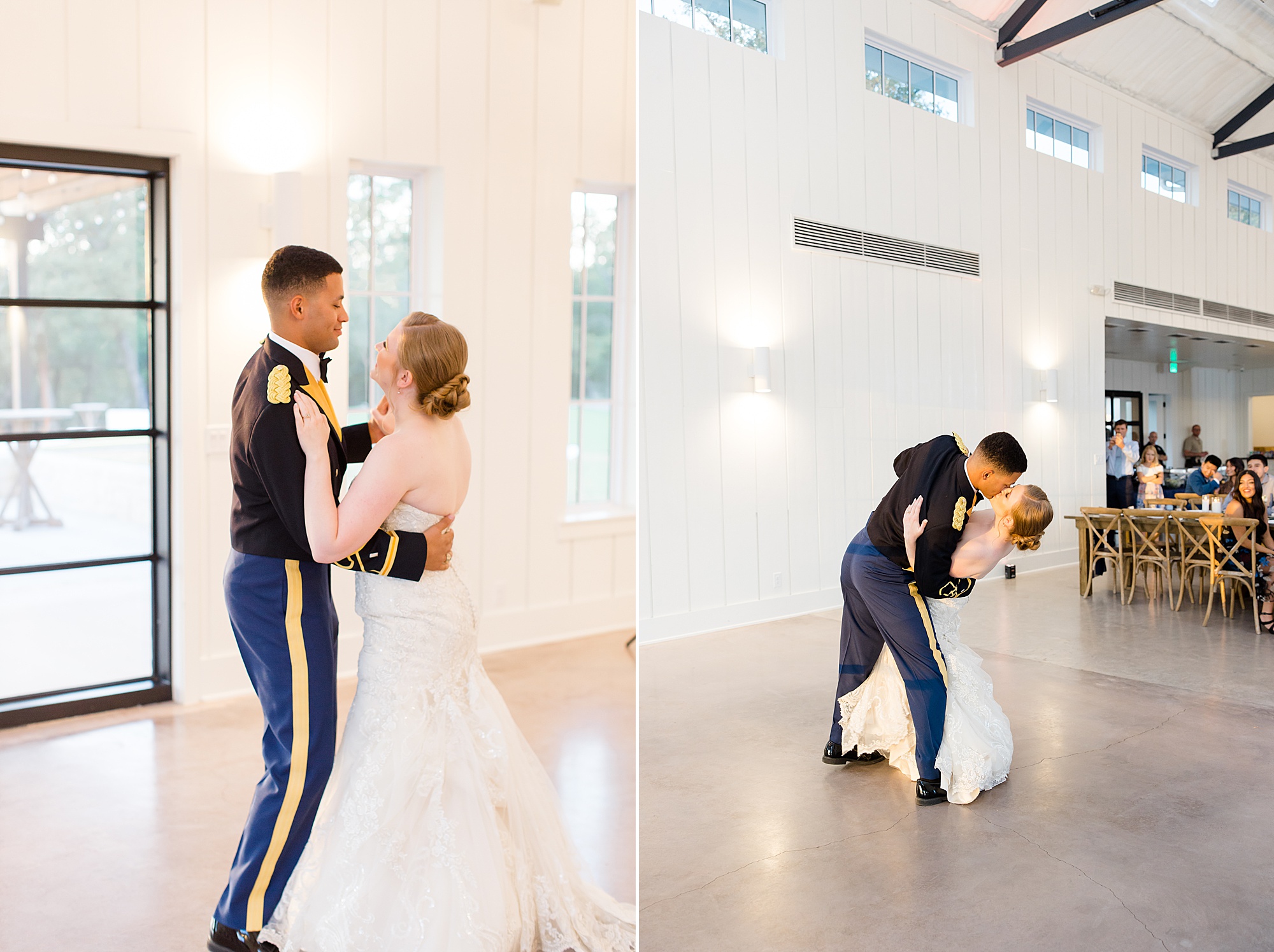 bride and groom dance together during Aubrey TX wedding reception