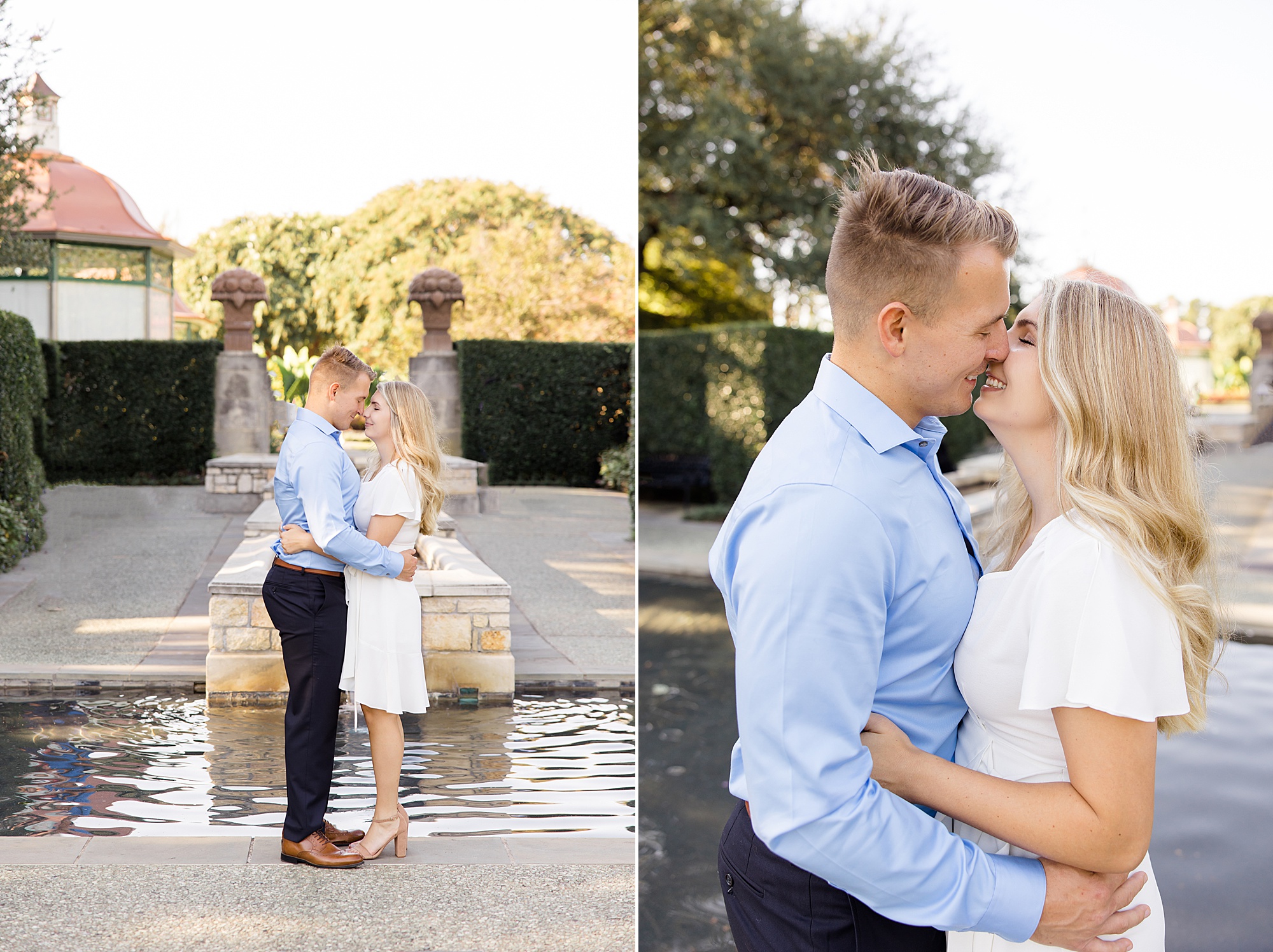 couple hugs together during Dallas engagement photos