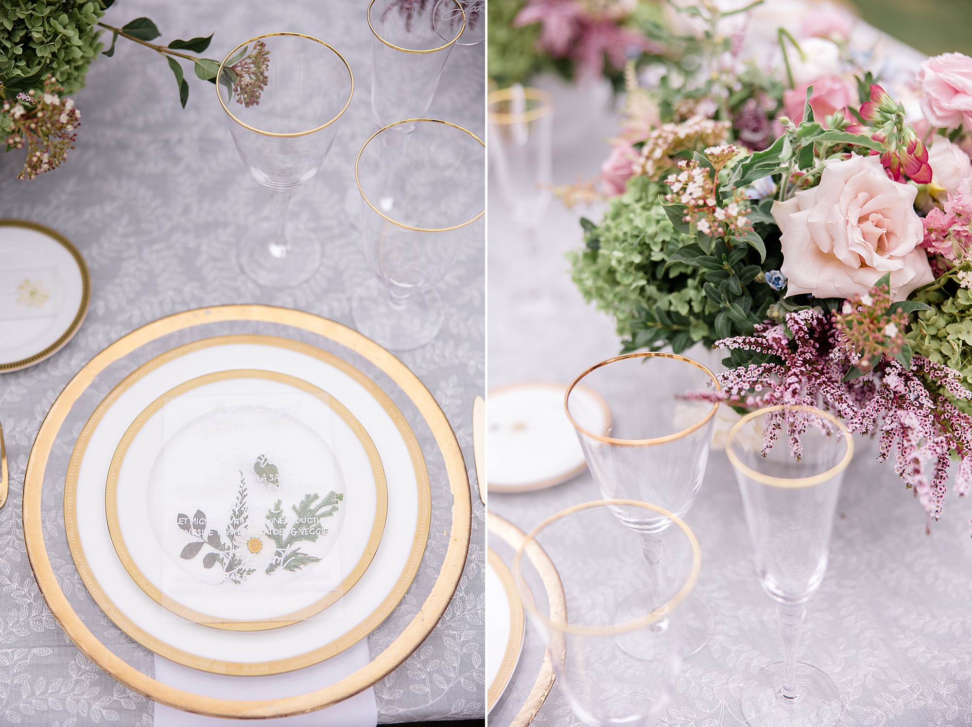 gold and white place settings for Rosemary Beach Town Hall Wedding