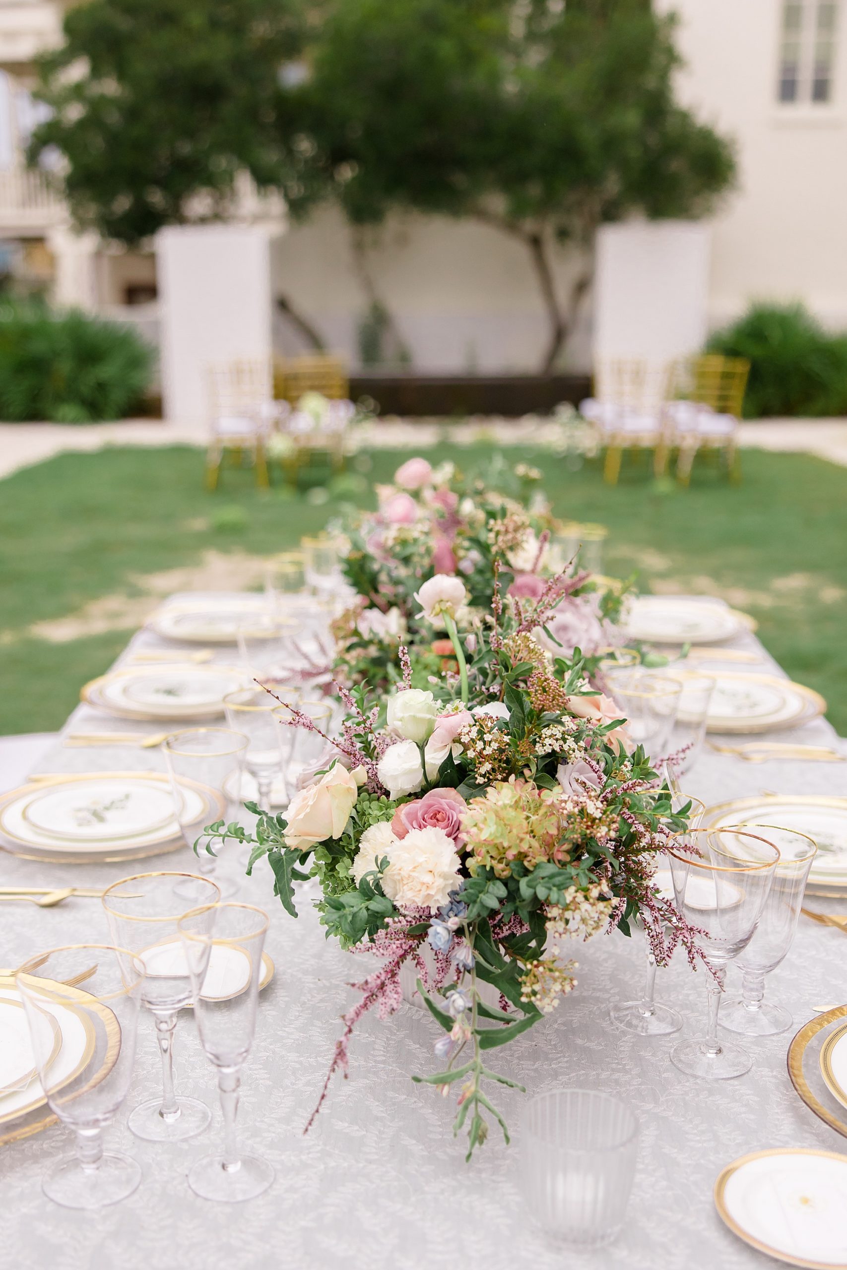 floral table runner at Rosemary Beach Town Hall Wedding