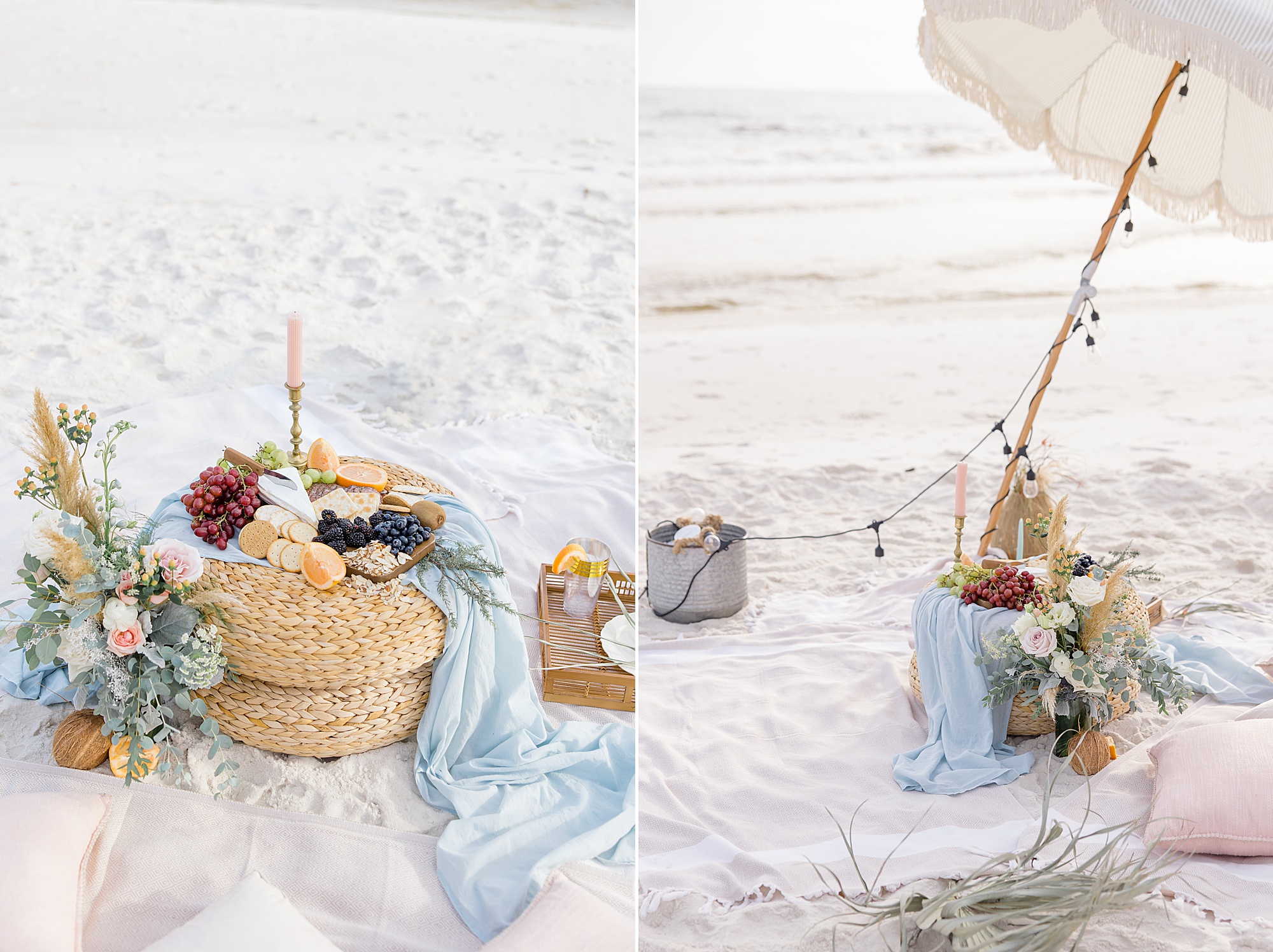 details for romantic Rosemary Beach engagement session picnic