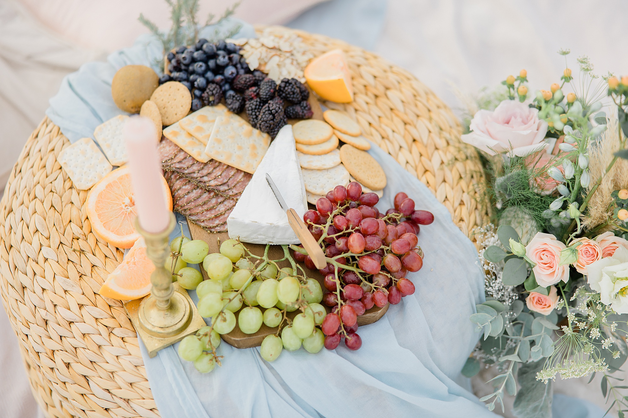 charcuterie board for picnic at engagement session