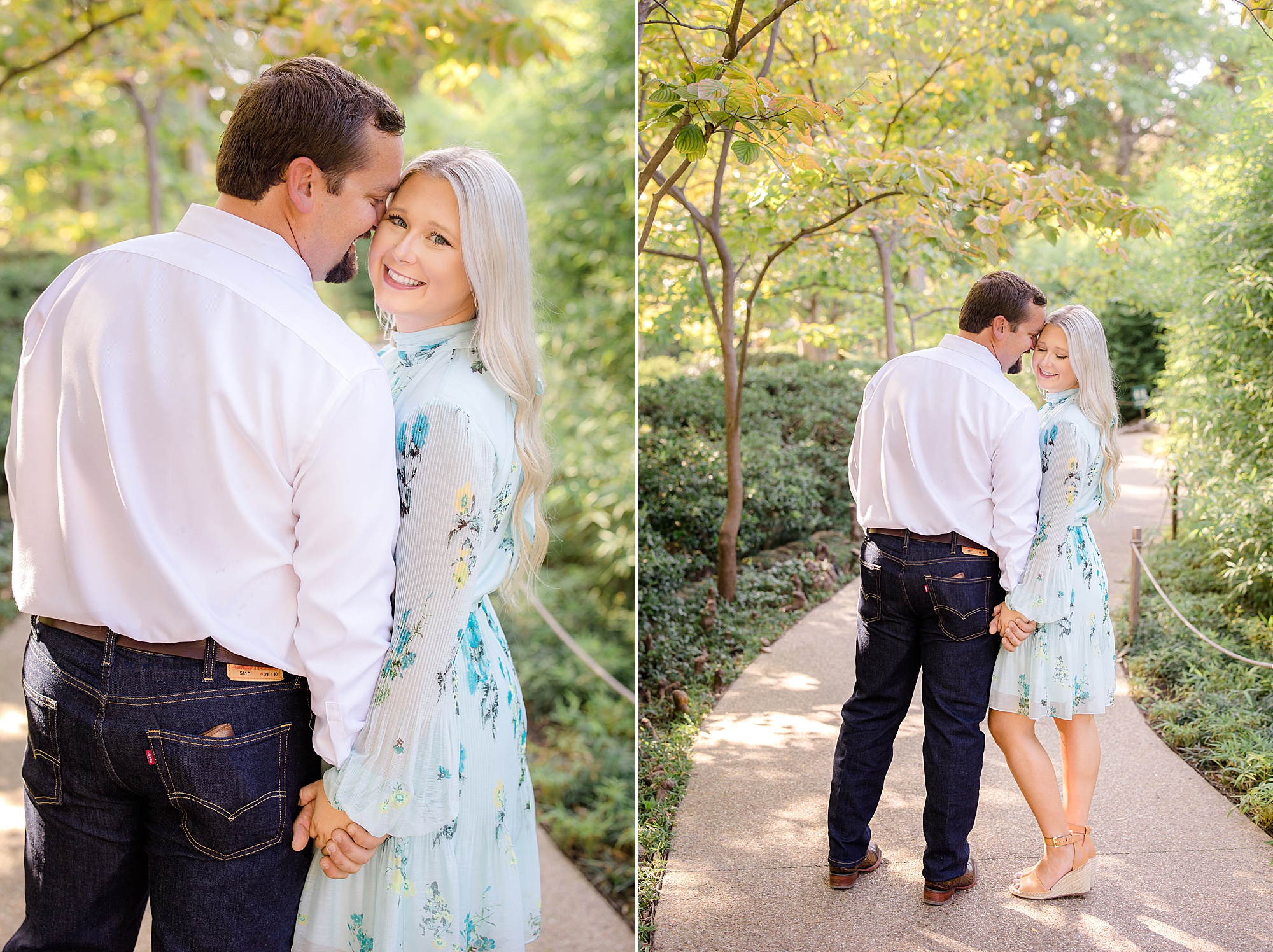 summertime Kimball Art Museum engagement photos for couple in gardens 
