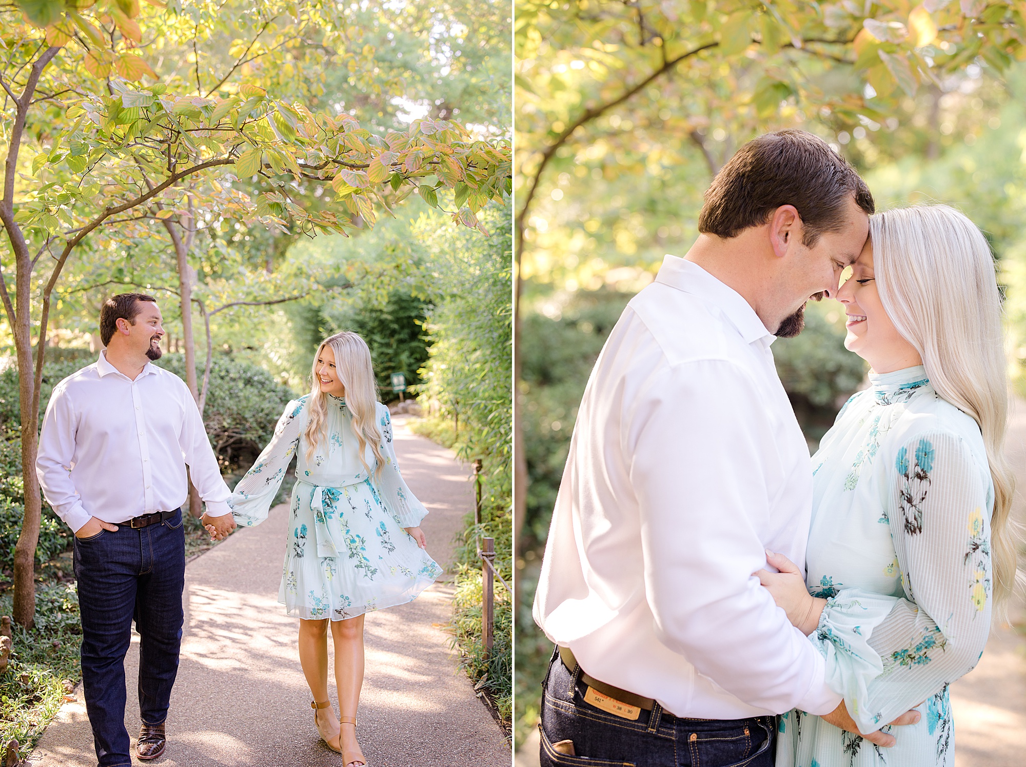 summertime Kimball Art Museum engagement photos for engaged couple 