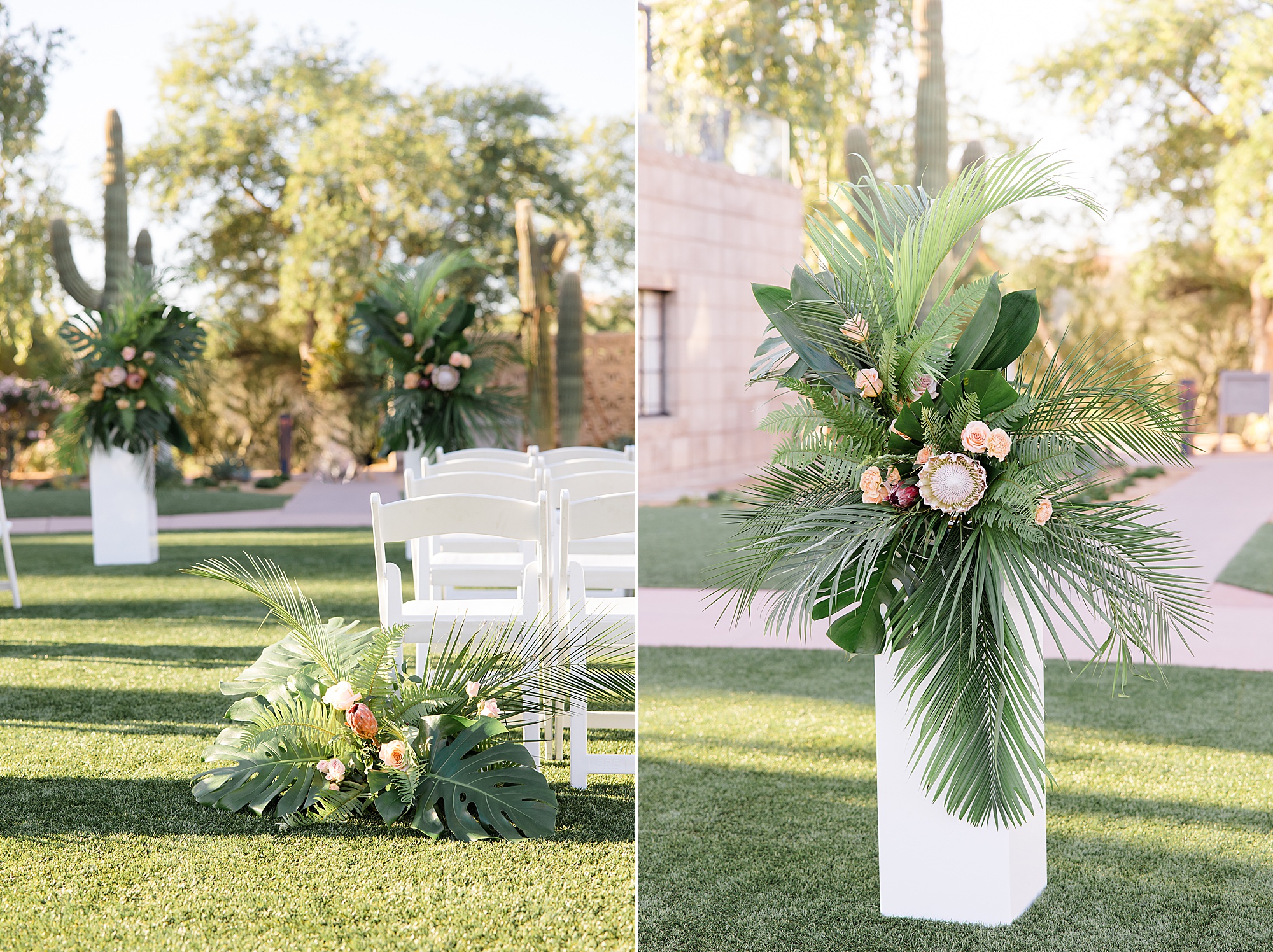 ceremony details for tropical desert wedding at the Arizona Biltmore 