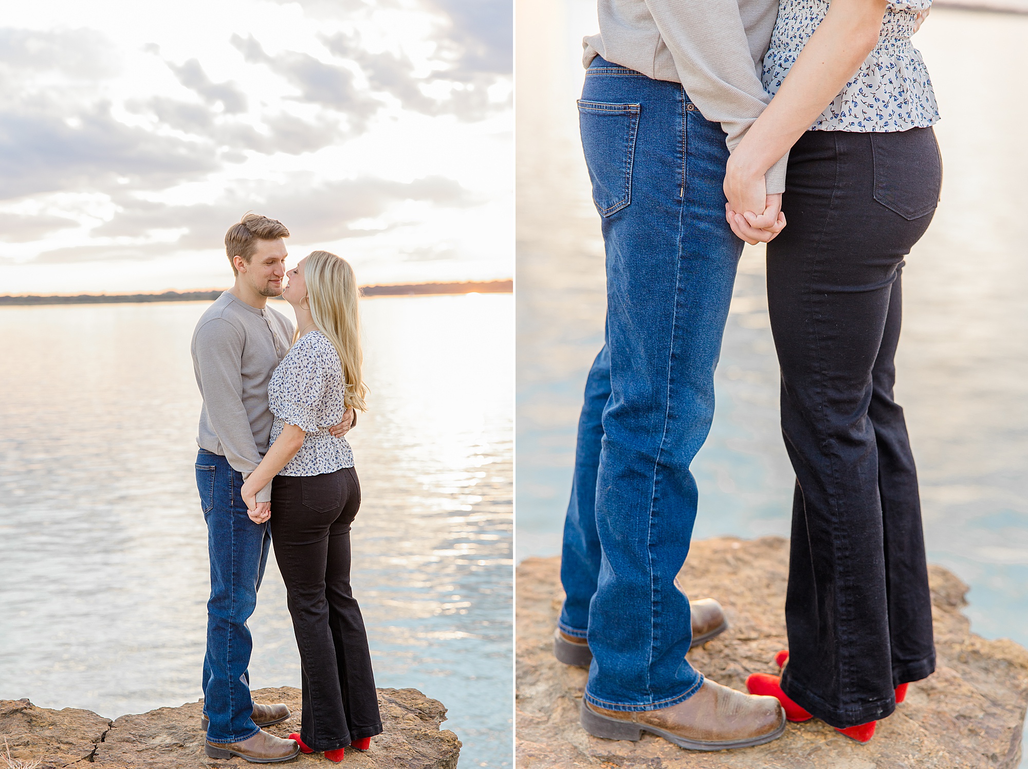 engaged couple holds hands during Rockledge Park engagement session