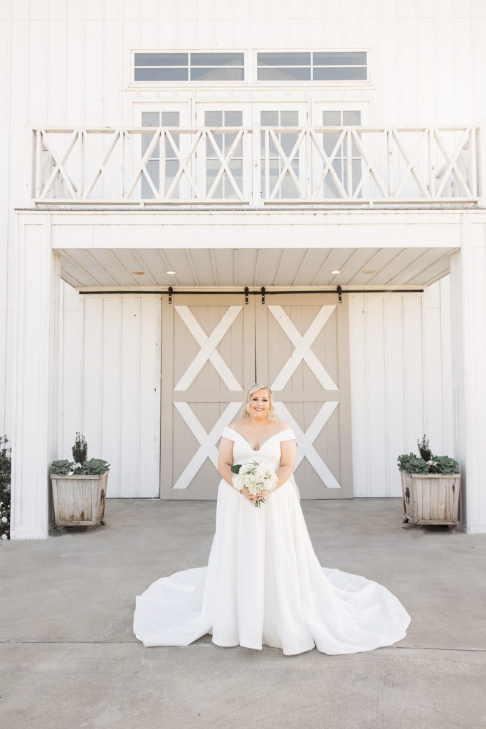The Nesta at Ruth Farms bridal portrait for bride with all-white bouquet 