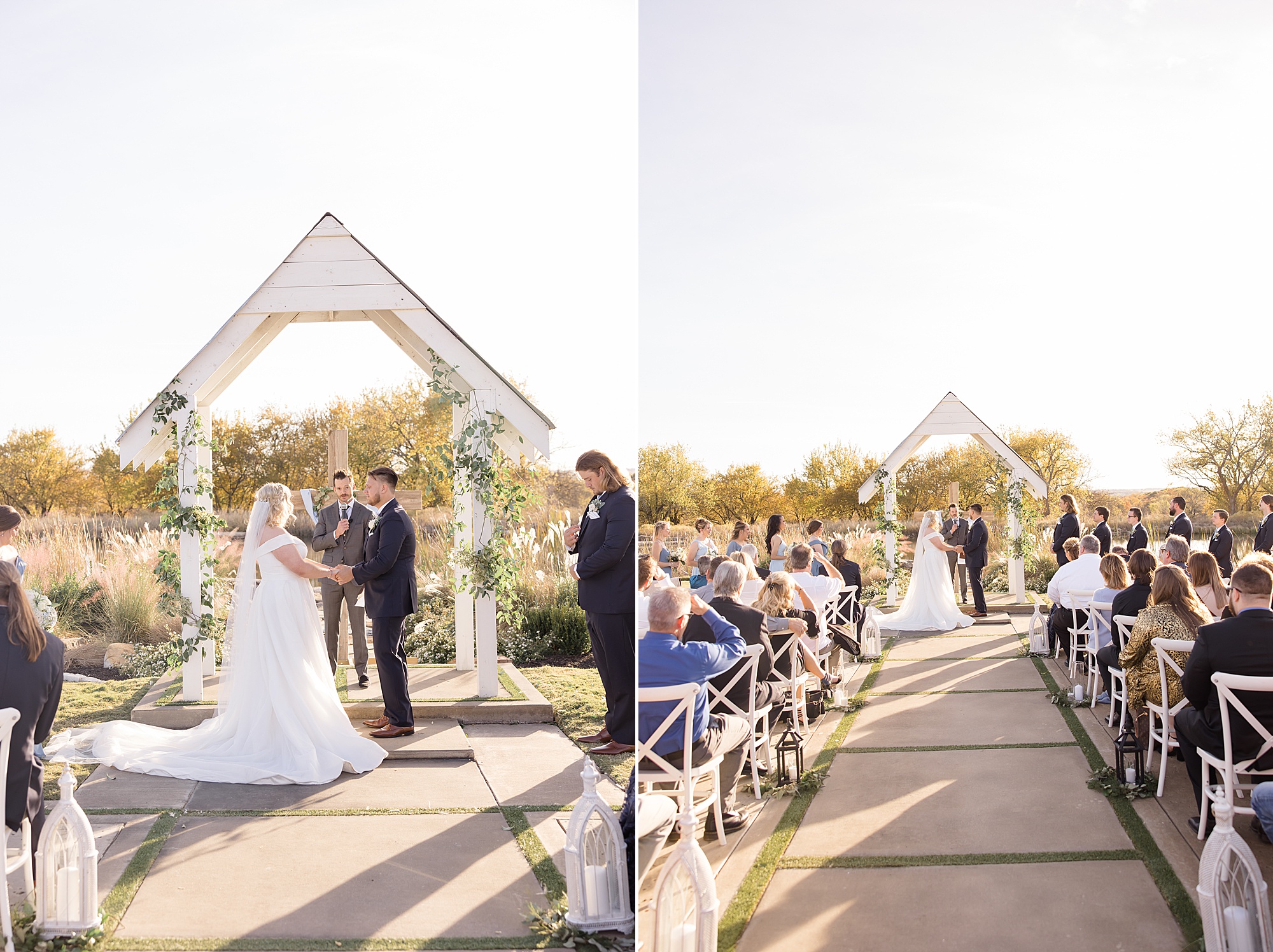 couple exchanges vows during outdoor wedding ceremony in Texas
