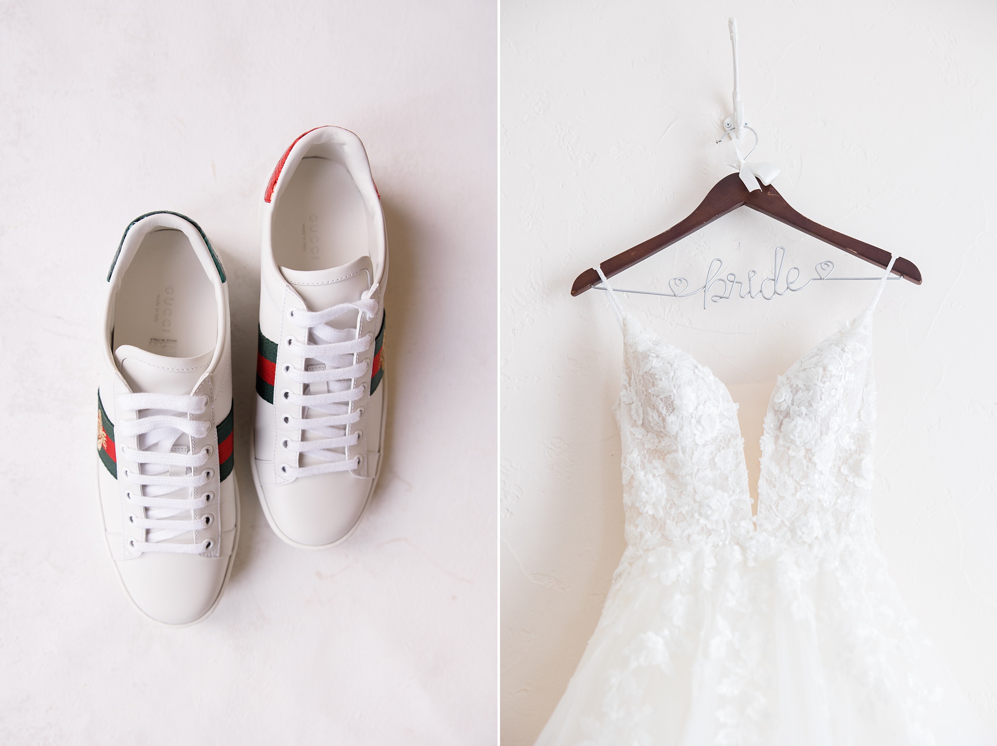 bride's dress and shoes for winter wedding in Texas
