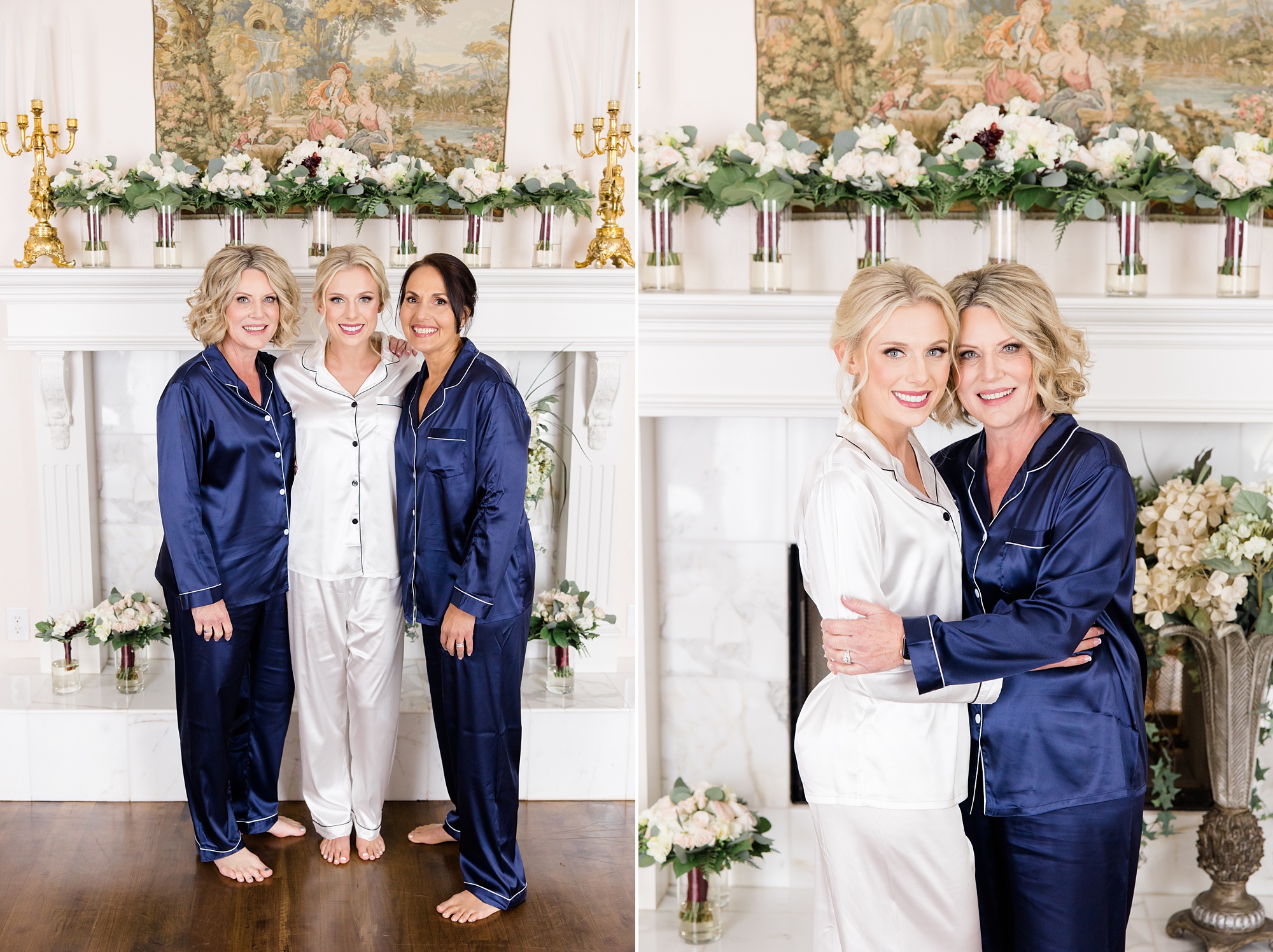 bride poses with bridesmaids and mom before Texas wedding