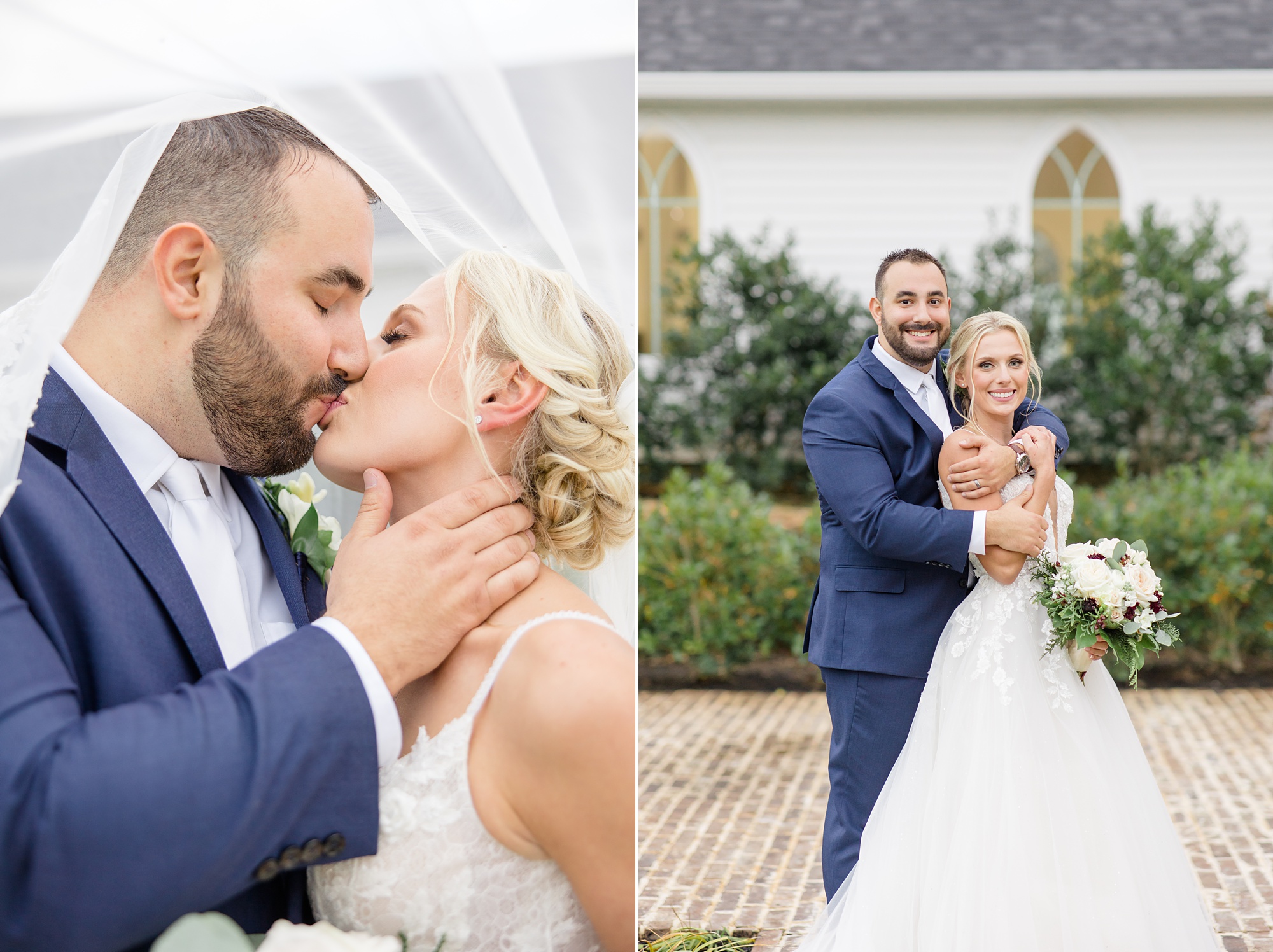 bride and groom kiss under veil during The Springs at Valley View wedding portraits 