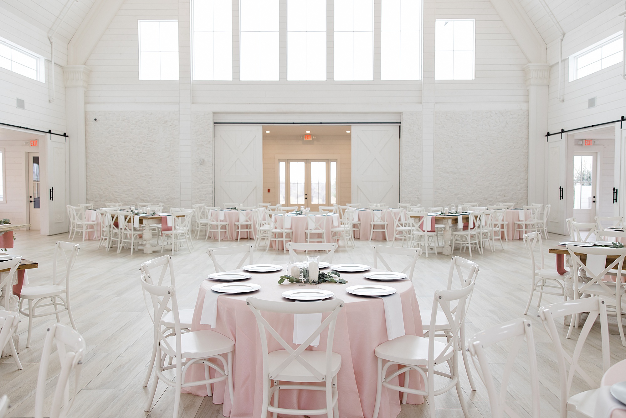 white and pink details for reception at The Nest at Ruth Farms