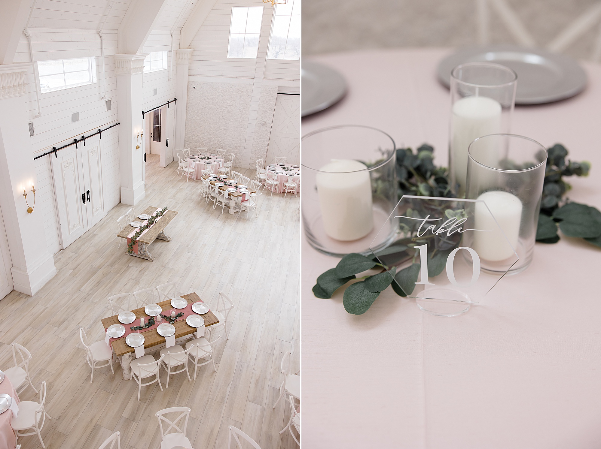 blush pink and ivory wedding reception details at The Nest at Ruth Farms