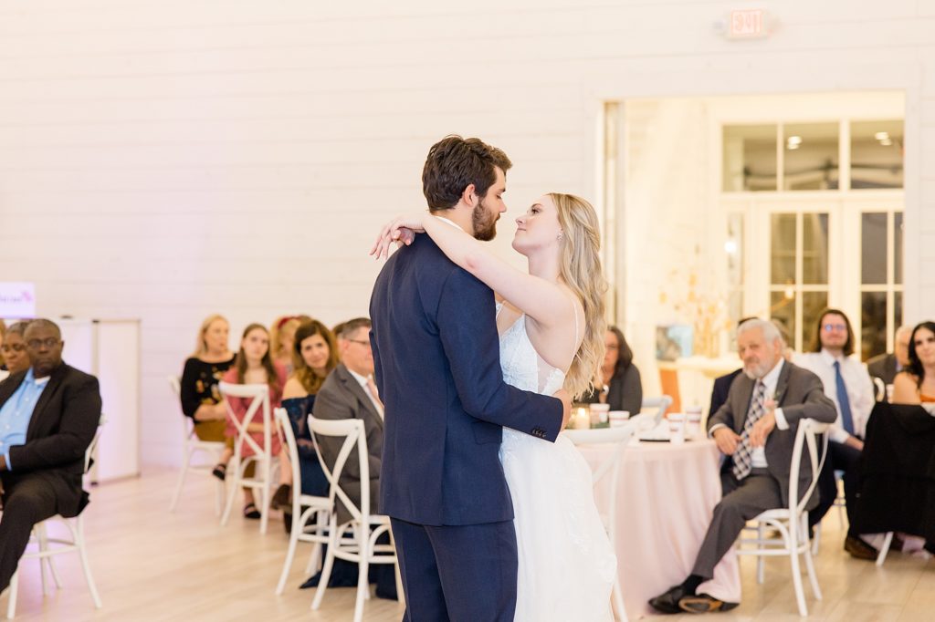 newlyweds dance together during TX reception 