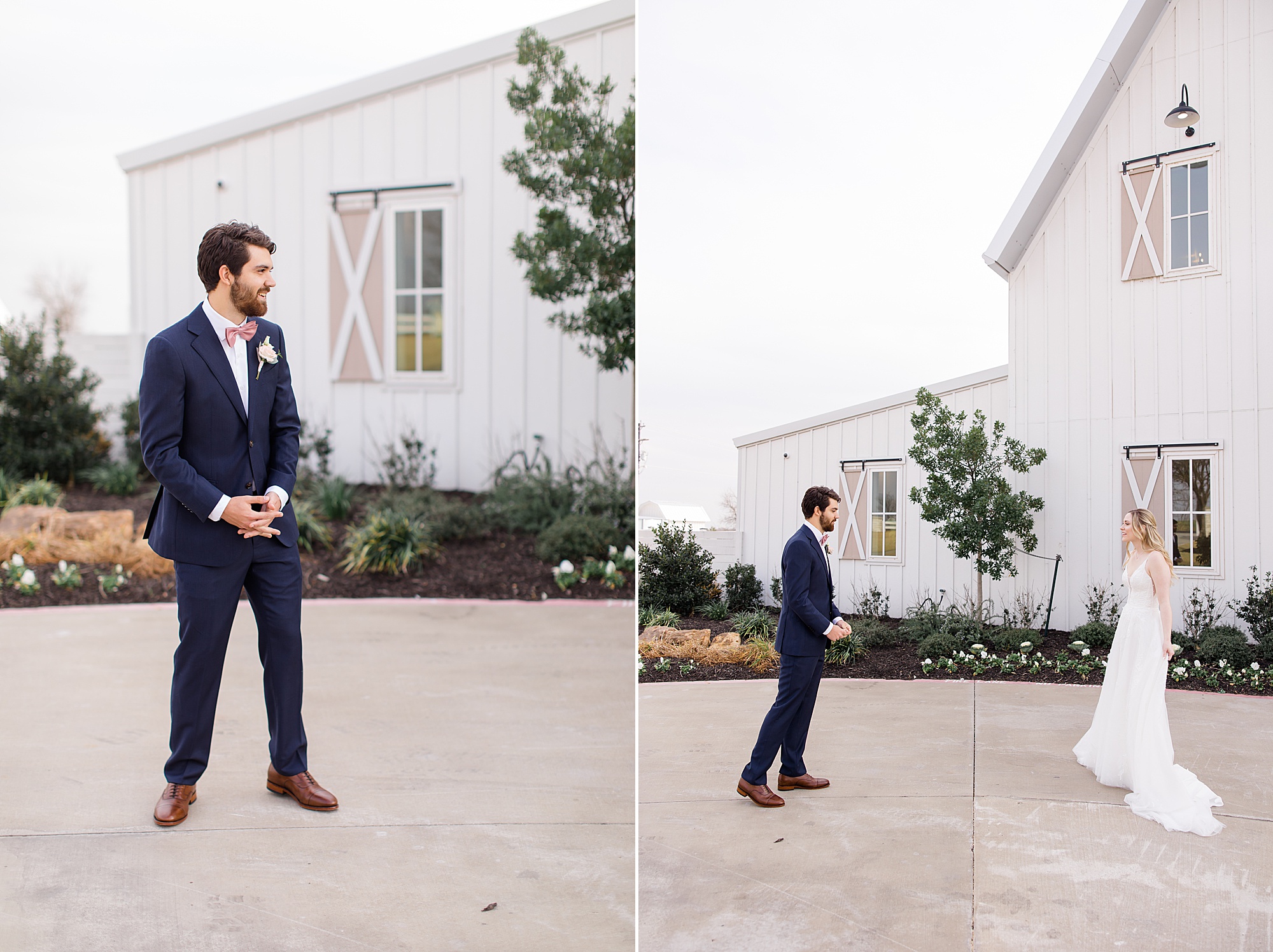 groom turns during first look to see bride