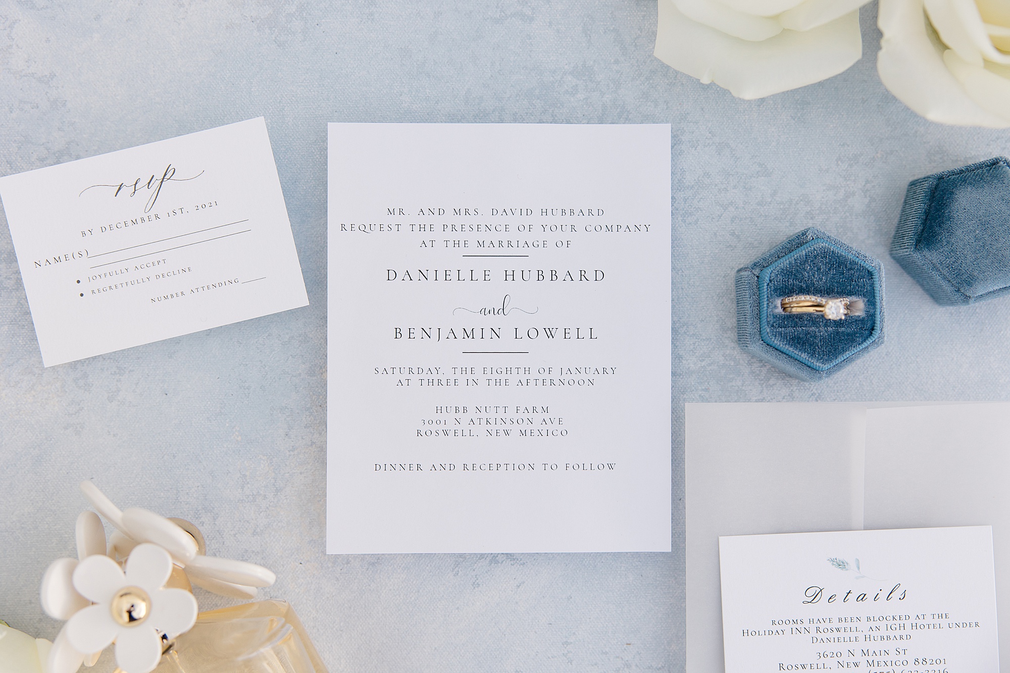 invitation suite for winter wedding in New Mexico