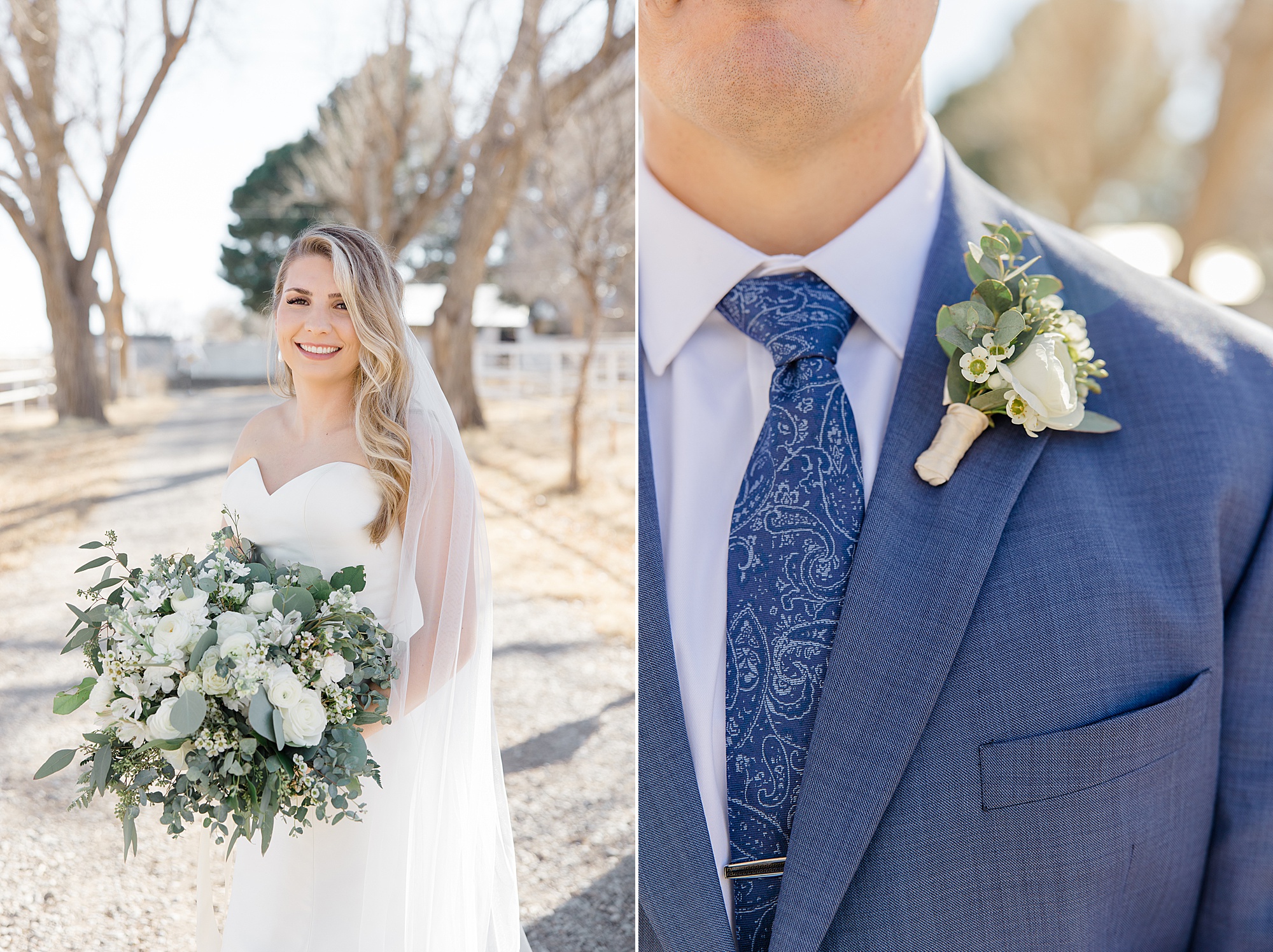 details for bride and groom before winter wedding in New Mexico