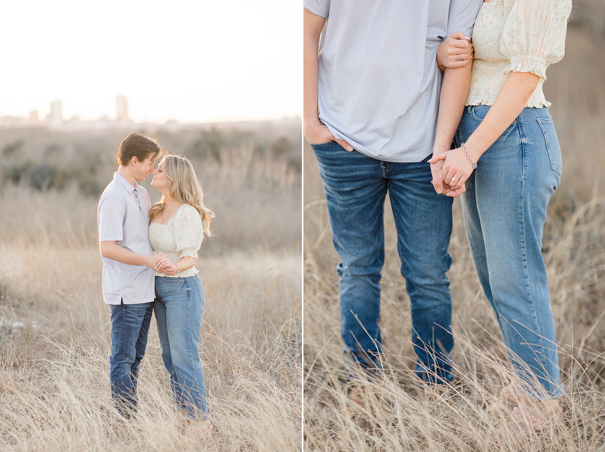 engaged couple holds hands during casual Tandy Hill engagement photos