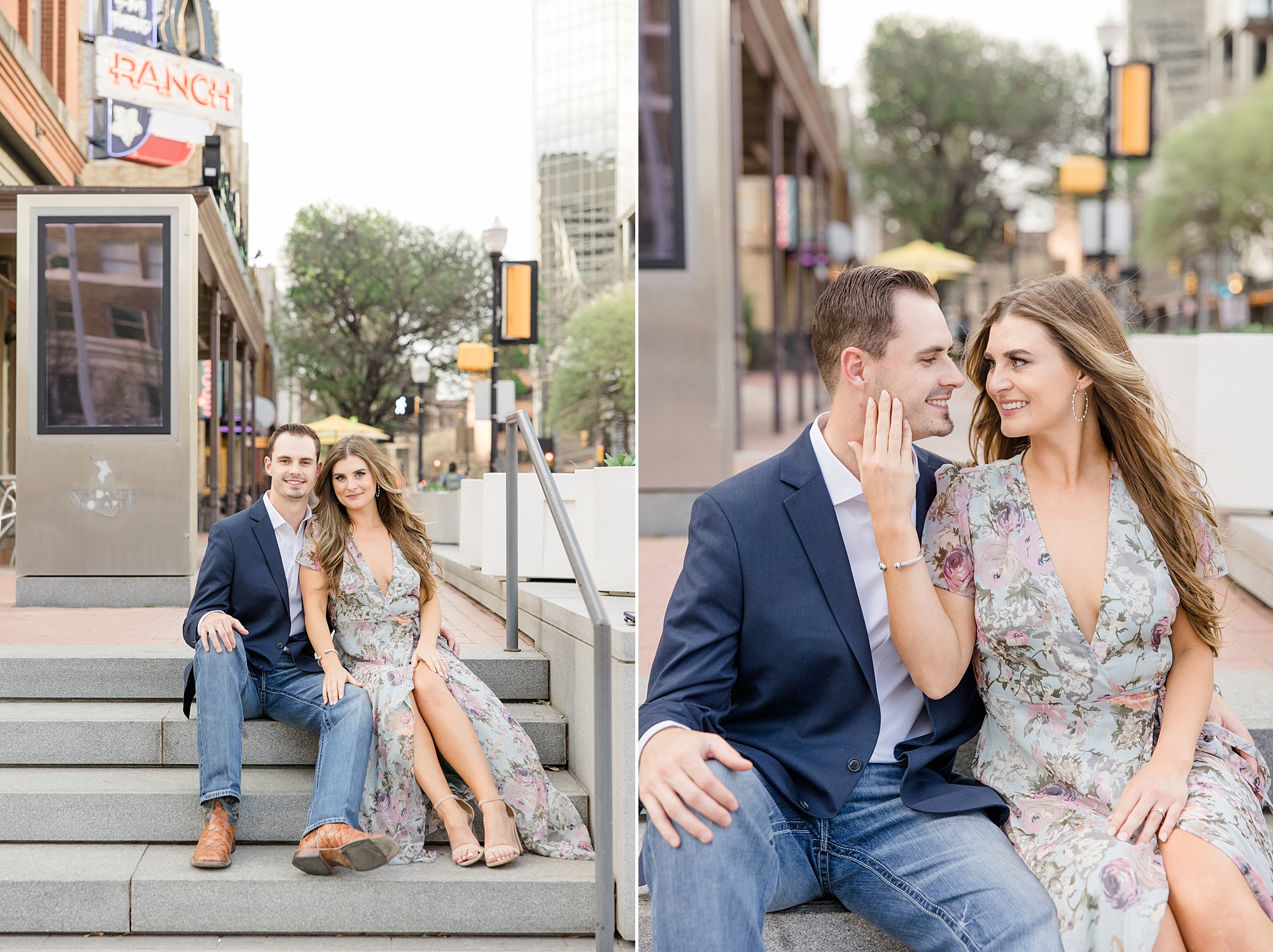 Texas couple sits on steps in Sundance Square