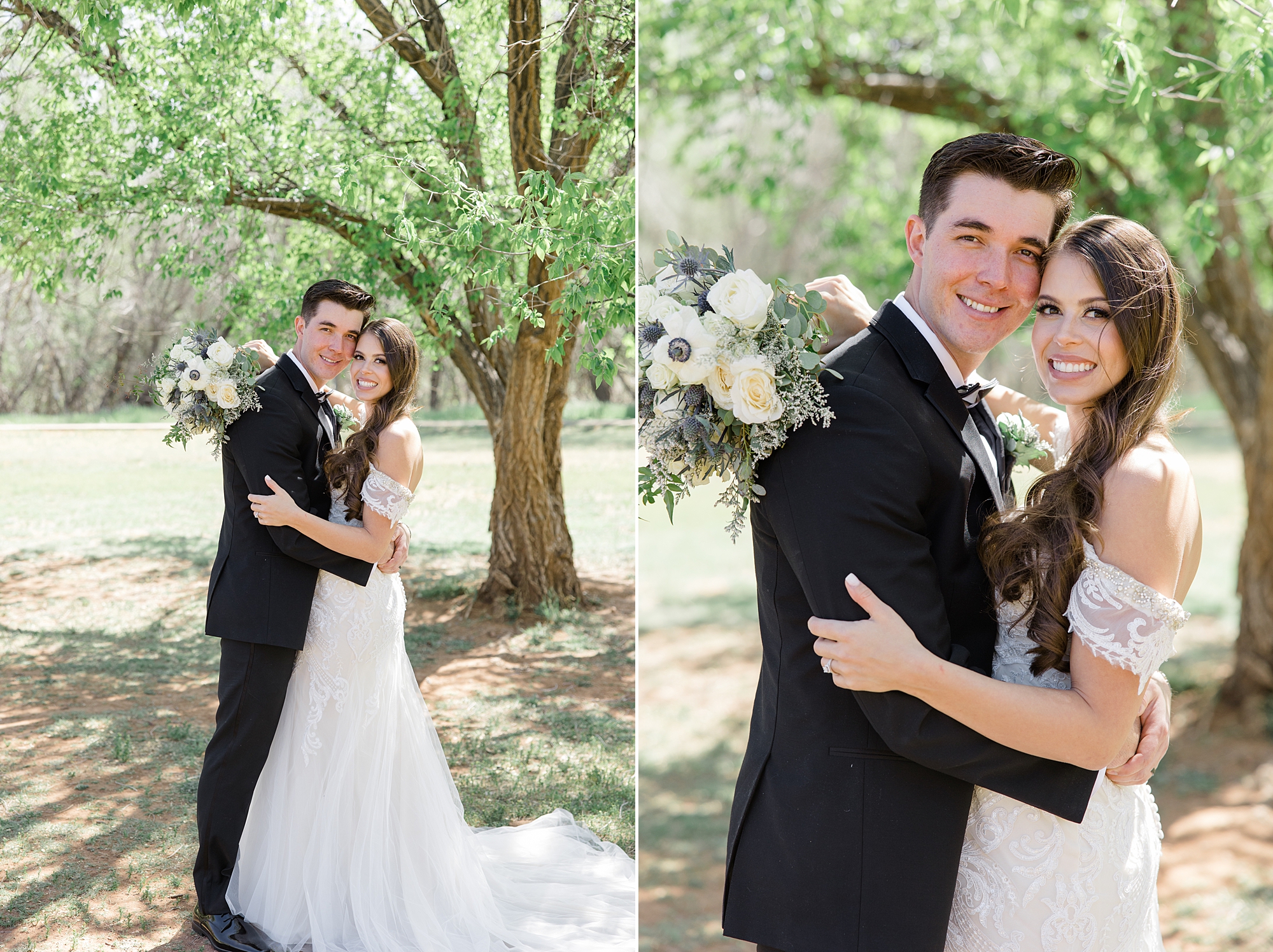 newlyweds hug together during first look