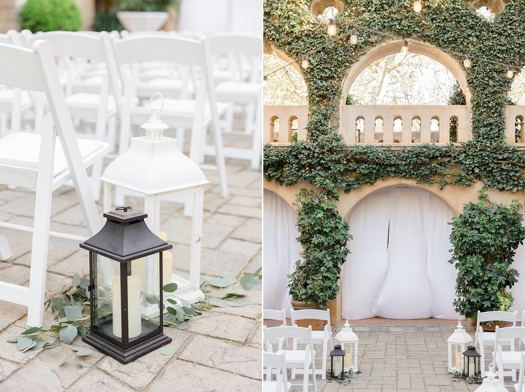 lantern details for courtyard wedding ceremony